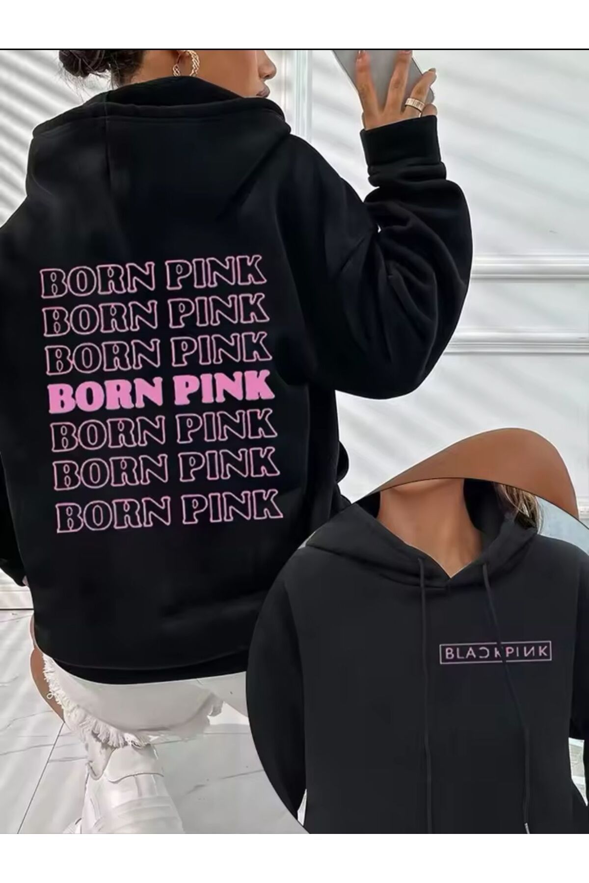 Aesthia BlackPink Burn Pink Baskılı Kapüşonlu Sweatshirt