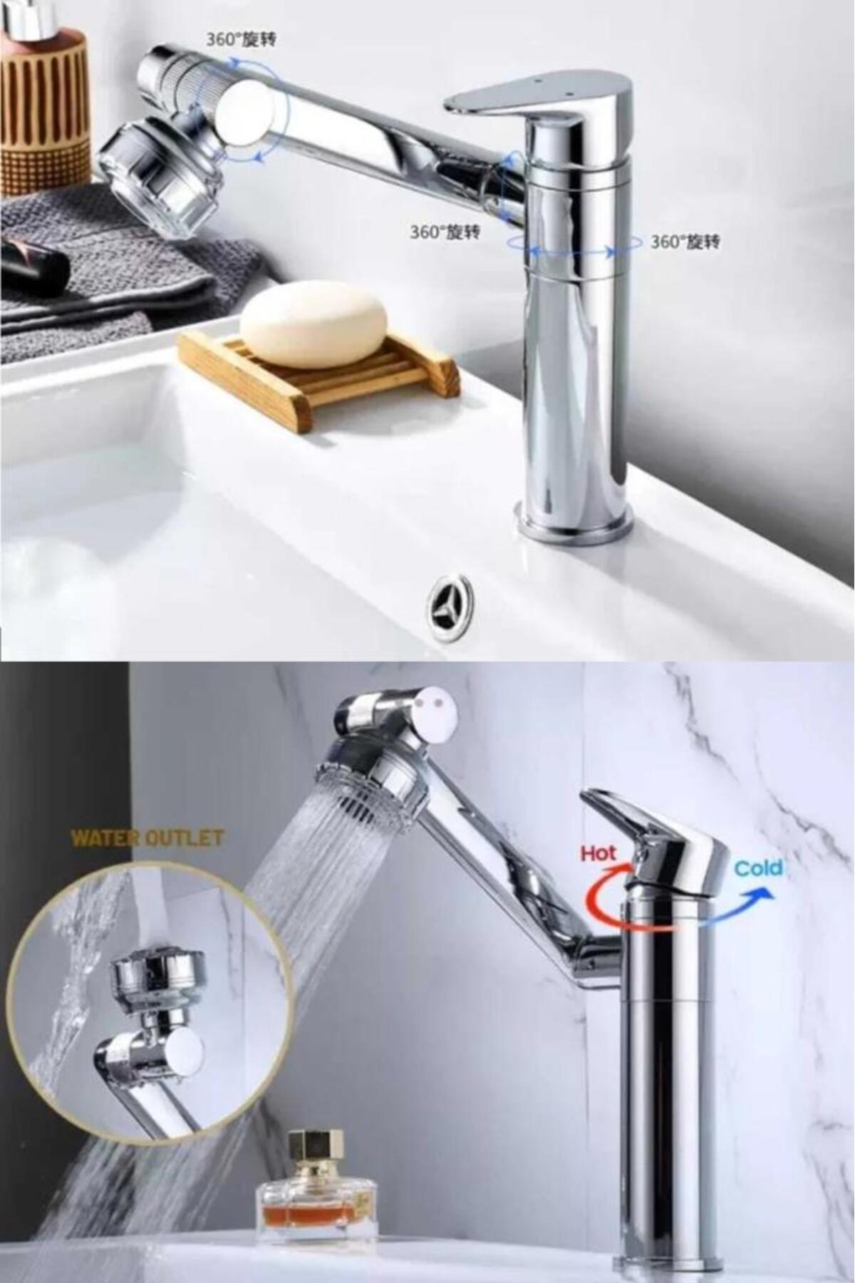 optana-Modern Chrome Robotic Movable Swivel Dish Sink Sink Faucet Kitchen Bathroom Faucet Long Head 3