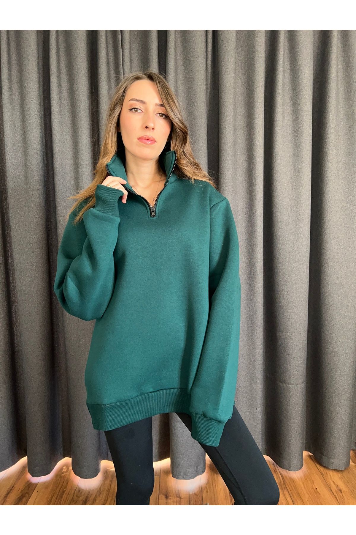 fourstill Yaka fermuarlı şardonlu oversize sweatshirt