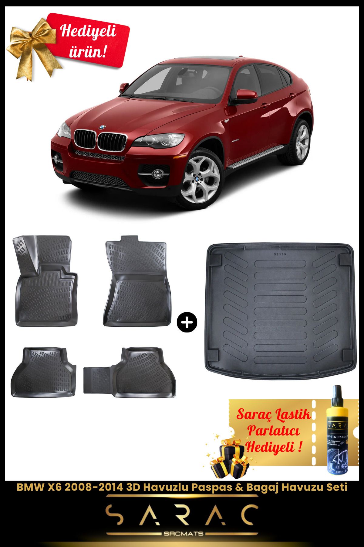 SRCMATS BMW X6 2008-2014 Araca Özel 3D Havuzlu Paspas & Bagaj Havuzu Seti+(HEDİYELİ!)