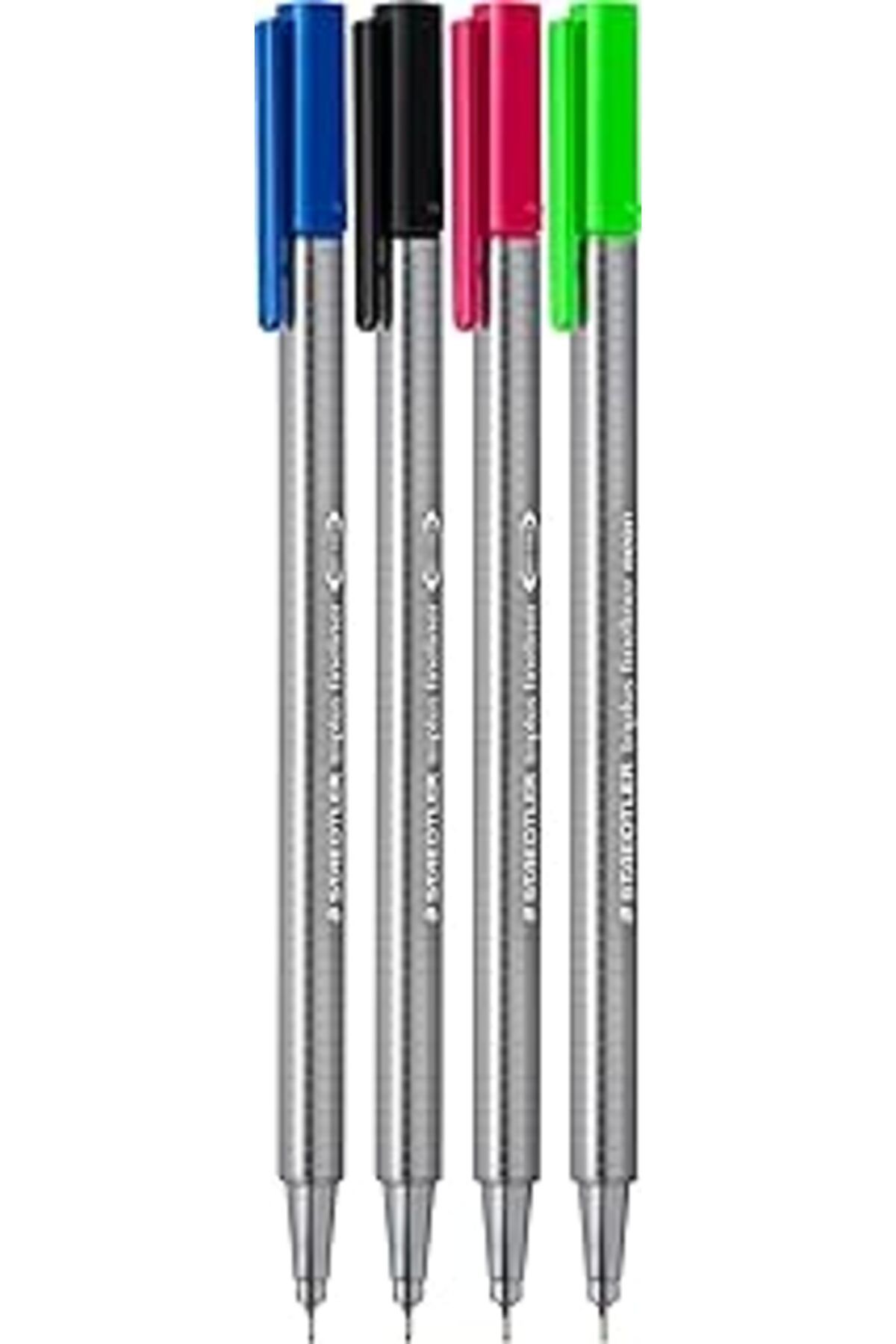 ebadi Staedtler Triplus 0.3 Mm Fineliner 4'Lü Blister Set (334-3 Mavi, 334-2 Kırmızı, 334-9 Siyah, 334-50