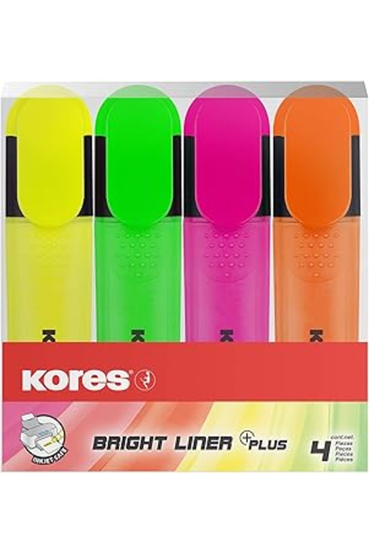 ebadi Kores Tm36140 Işaret Kalemlerine 4'Lü Set Bright Liner, Sarı/Yeşil/Turuncu/Pembe