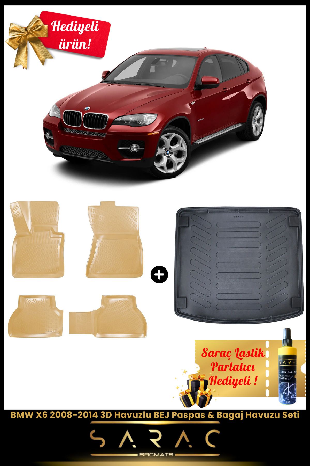 SRCMATS BMW X6 2008-2014 Araca Özel 3D Havuzlu BEJ Paspas & Bagaj Havuzu Seti+(HEDİYELİ!)