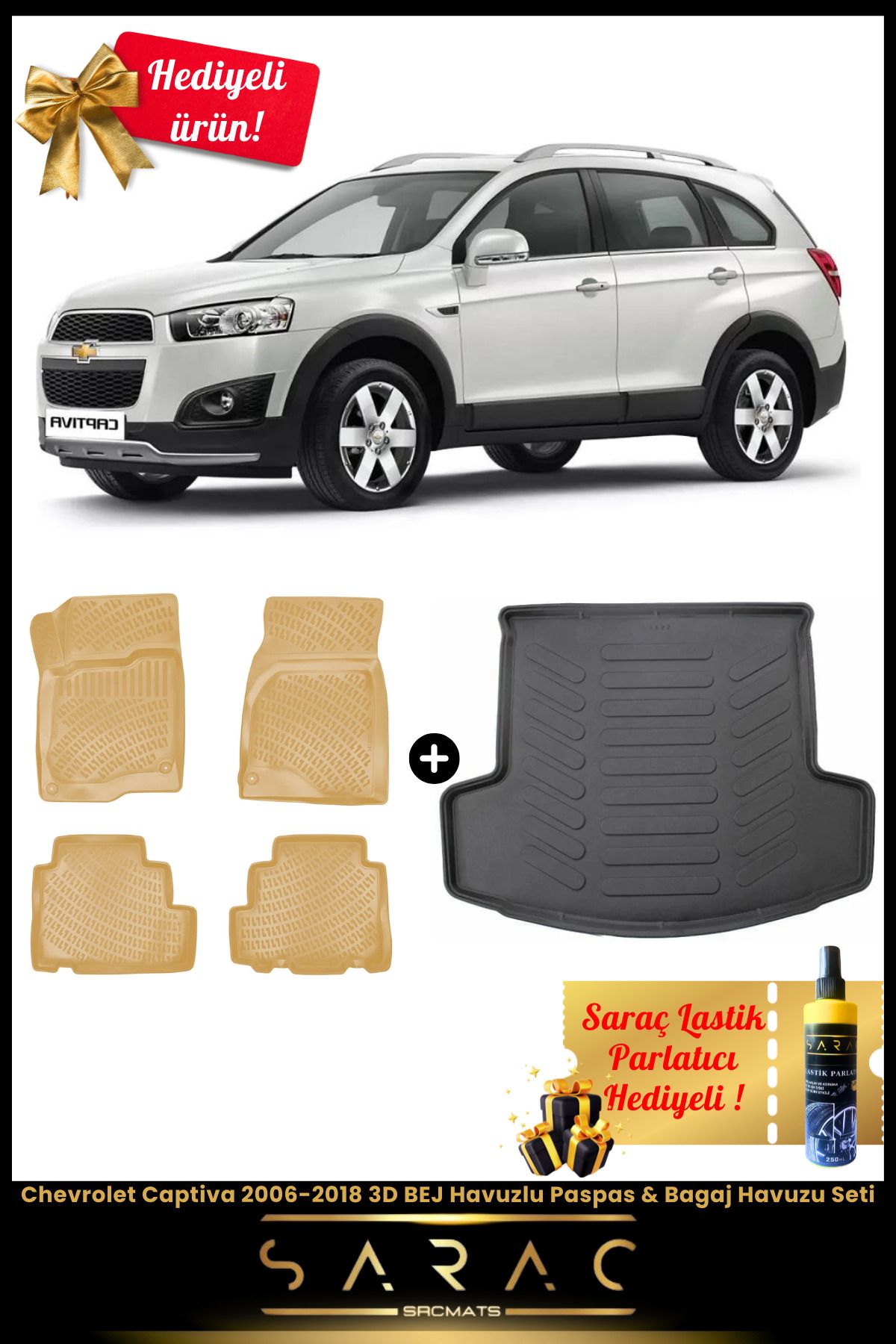 SRCMATS Chevrolet Captiva 2006-2018 Araca Özel 3D BEJ Havuzlu Paspas & Bagaj Havuzu Seti+(HEDİYELİ!)