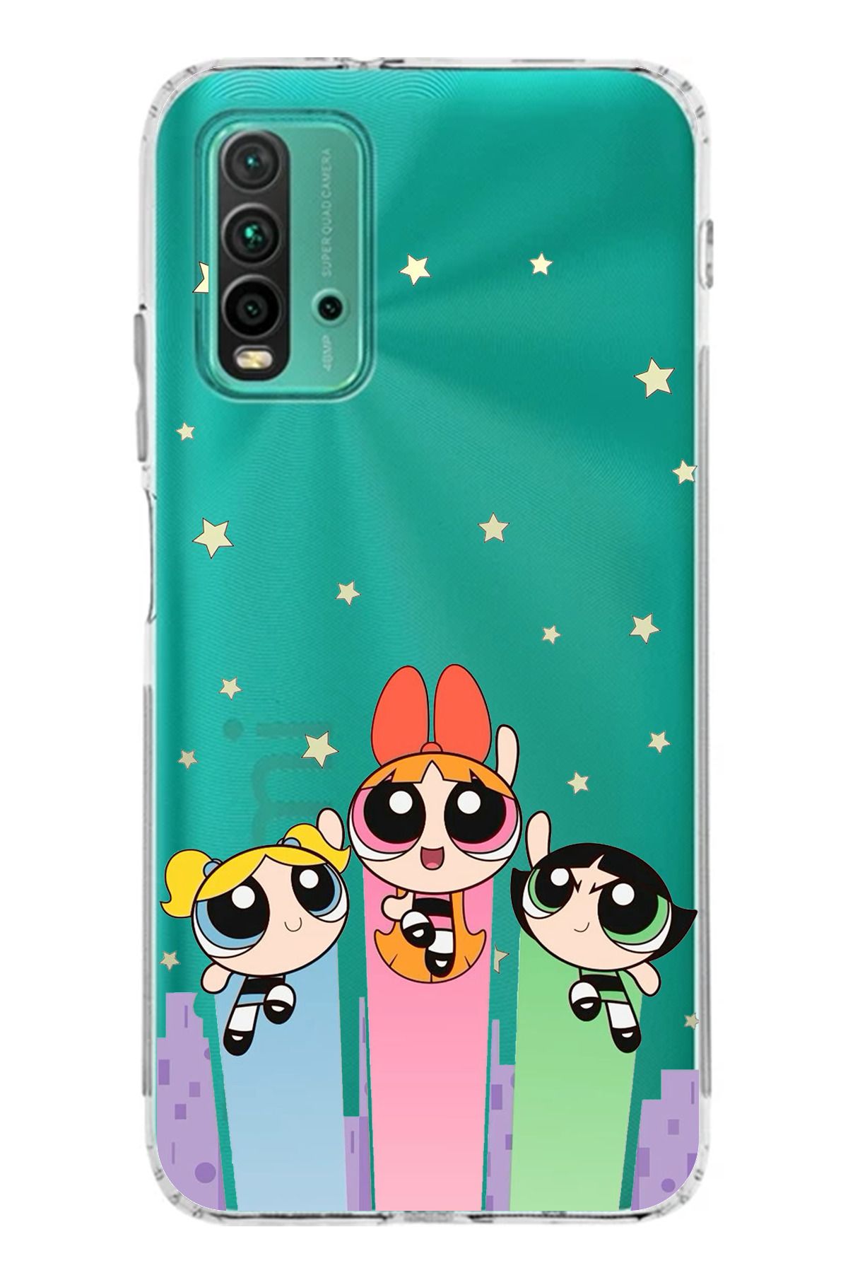 TechTree Redmi 9T Uyumlu Powerpuff Girls Tasarımlı Şeffaf Silikon Kılıf