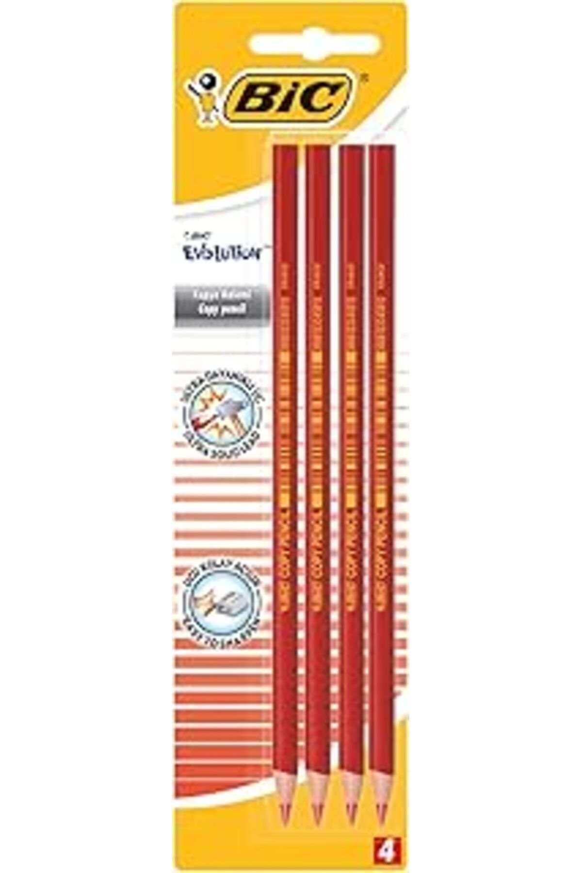 ebadi Bic Evolution Kırmızı Kopya Kalemi 4'Lü Blister