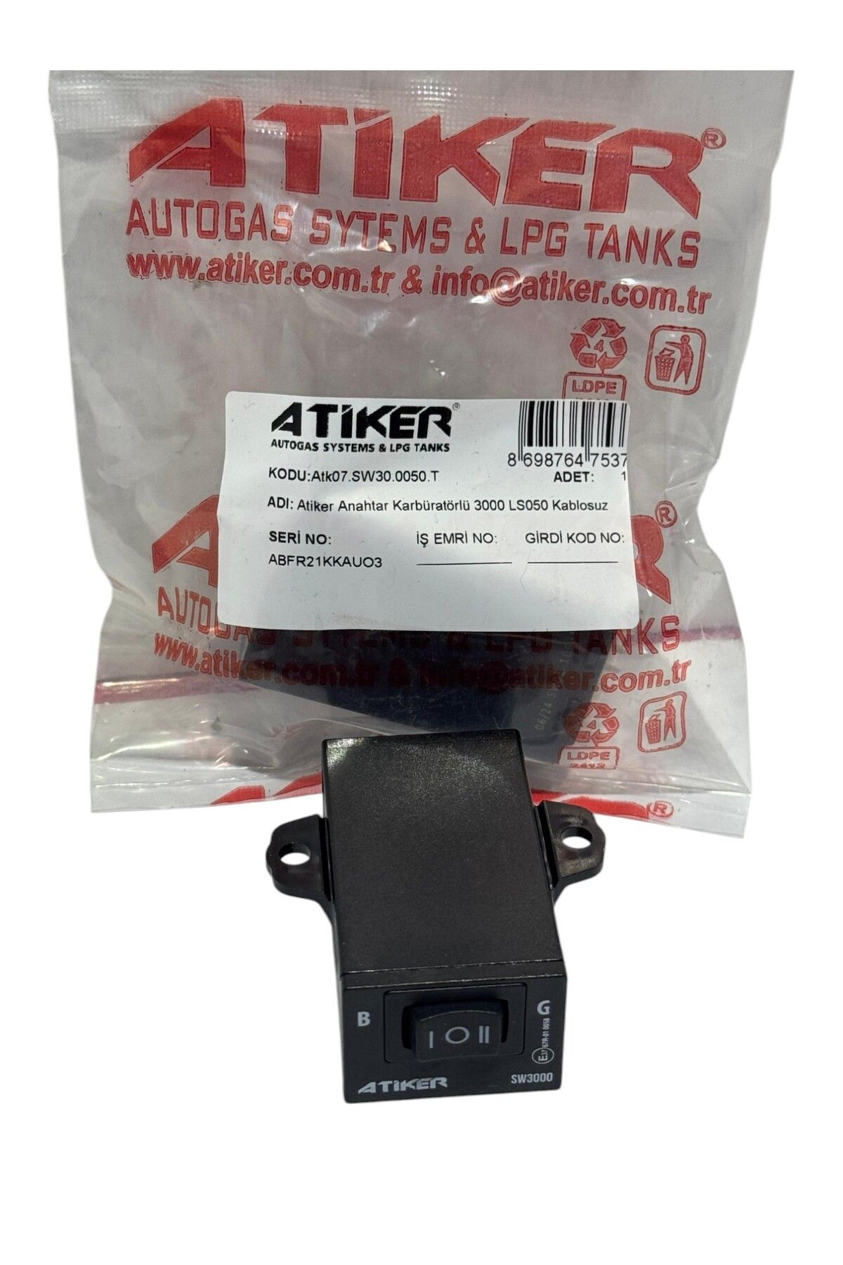 ATİKER ANAHTAR (GAZ DÜĞMESİ) LPG KARBÜRATÖRLÜ
