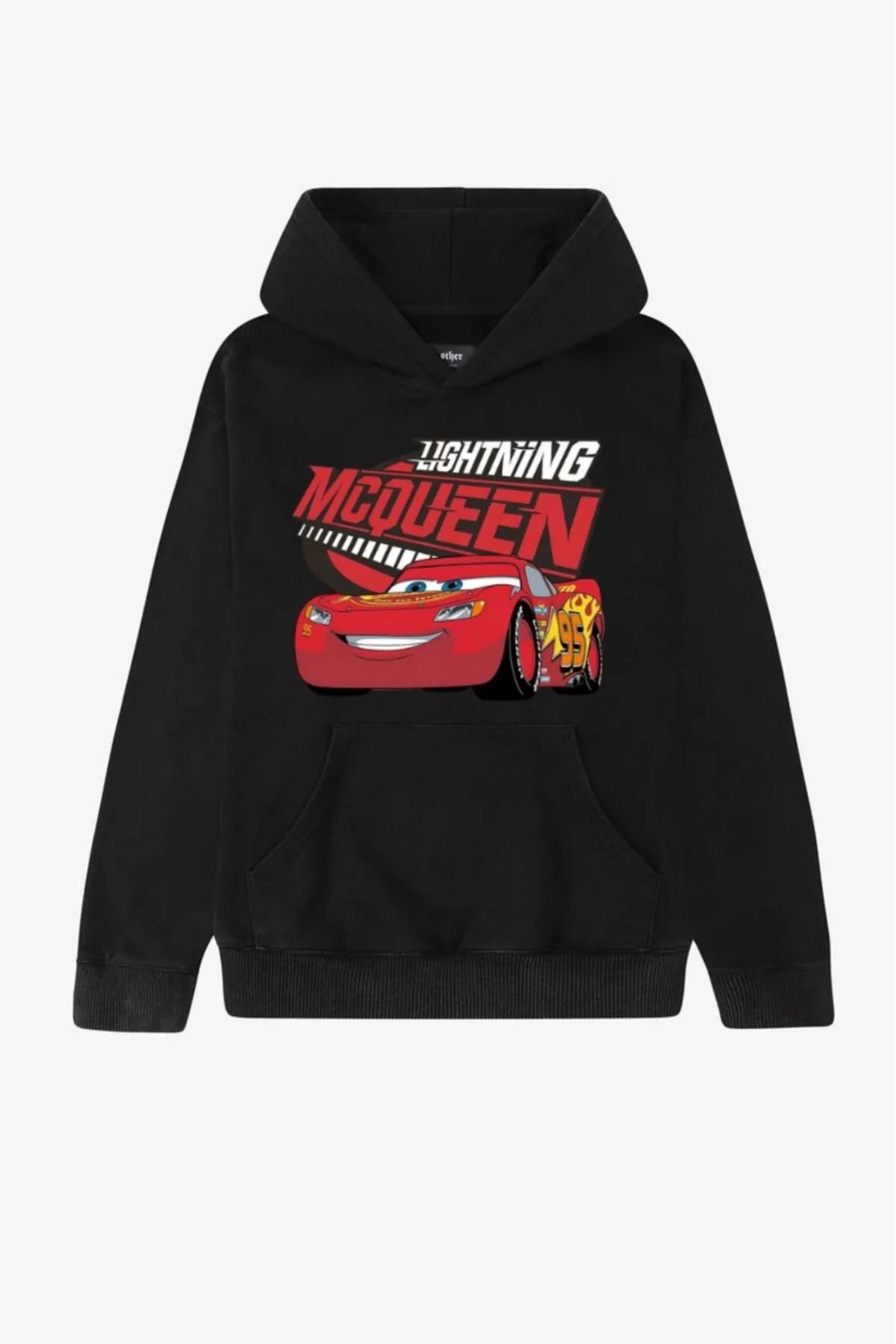 Bravebell Siyah Kapüşonlu Lightning Mcqueen Baskılı Unisex Oversize Sweatshirt