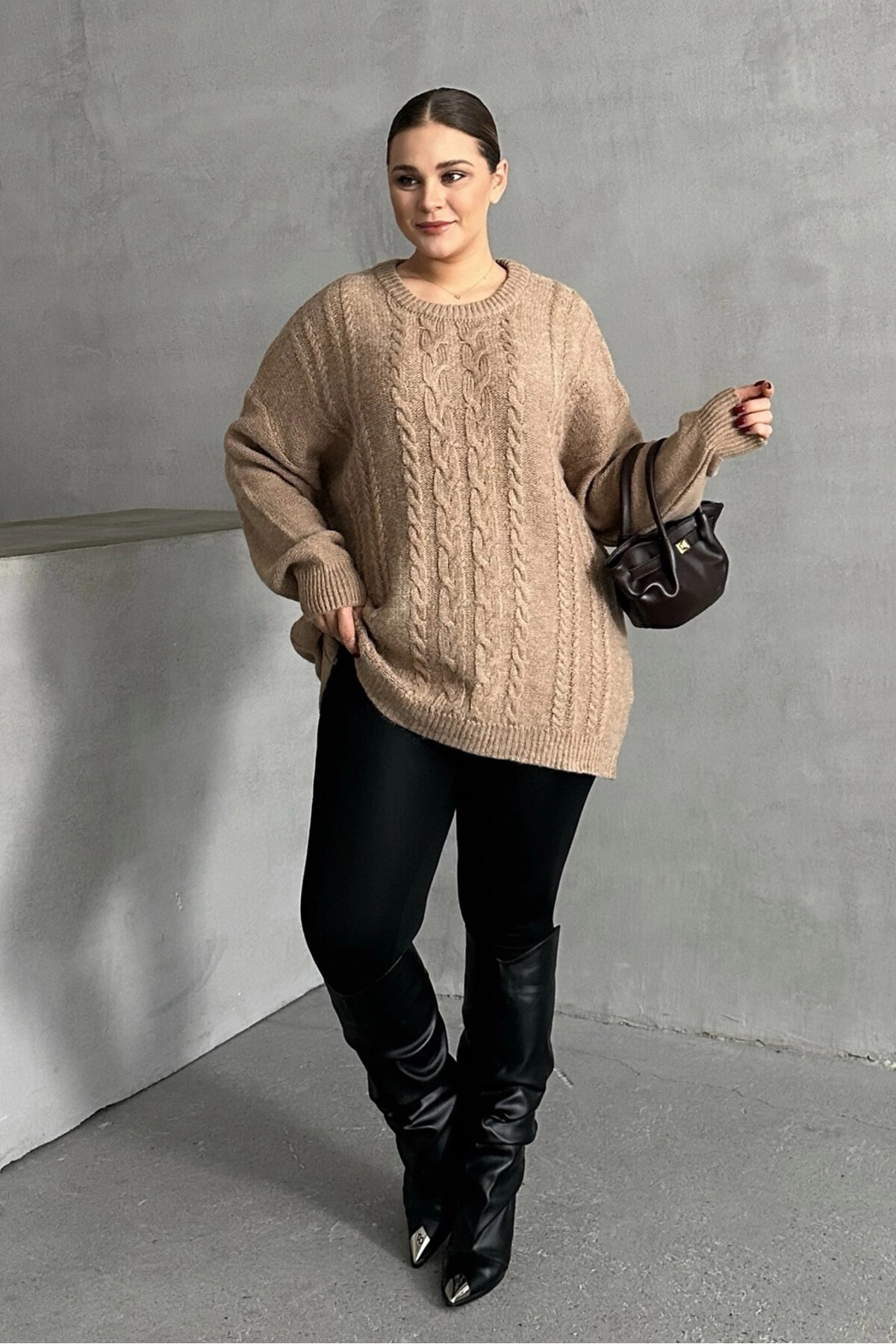 Stil Diva Büyük Beden Uzun Kollu Bisiklet Yaka Triko Kazak DG-05 görsel 2