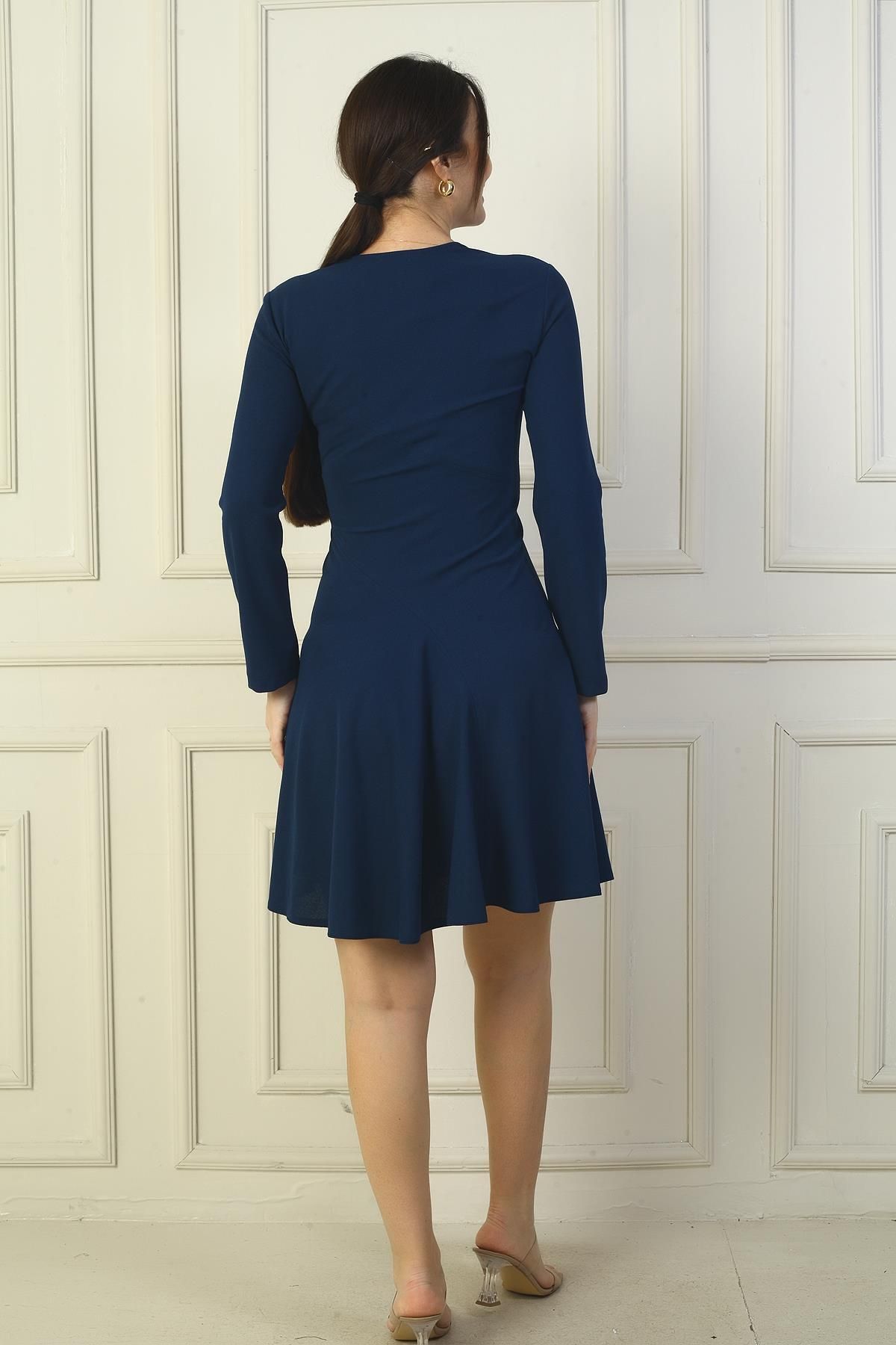 By Saygı-Women's U Neck Short Crepe Dress 4