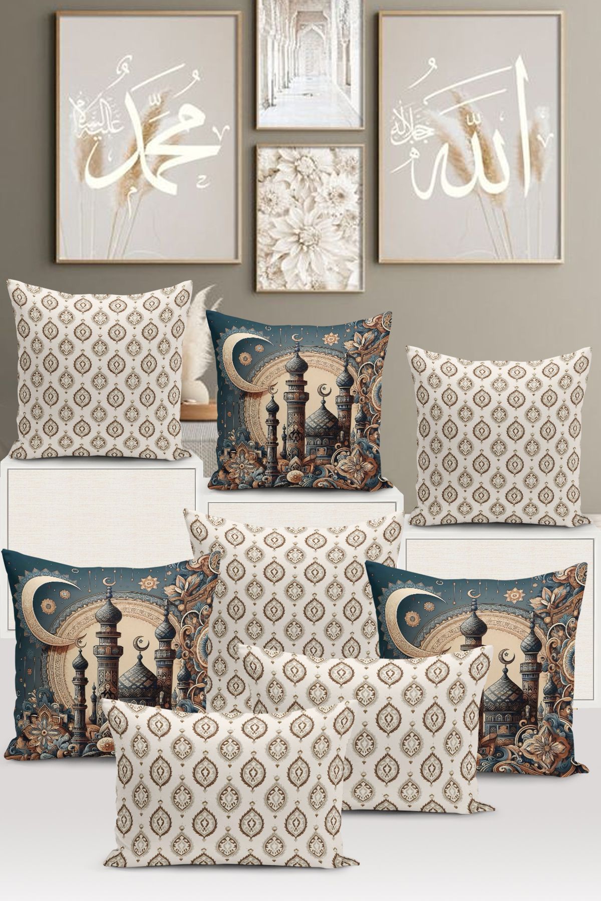 Bertille Home-Ramadan Series - Set of 8 Digital Printed Throw Pillow Covers 1