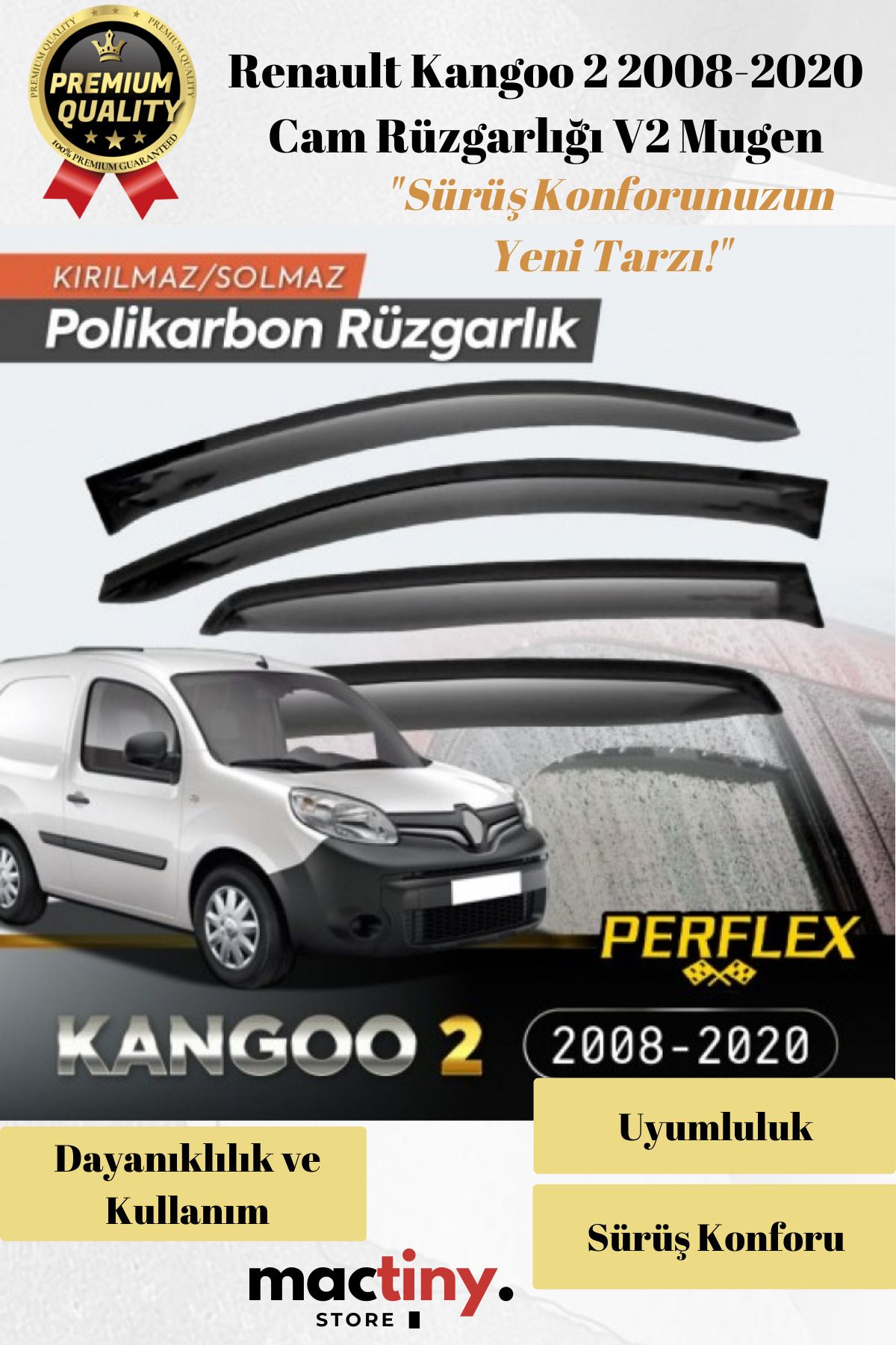 Mactiny Premium Ürün Kaliteli Üretim Sağlam Dayanıklı Renault Kangoo 2 2008-2020 Cam Rüzgarlığı V2 Mugen