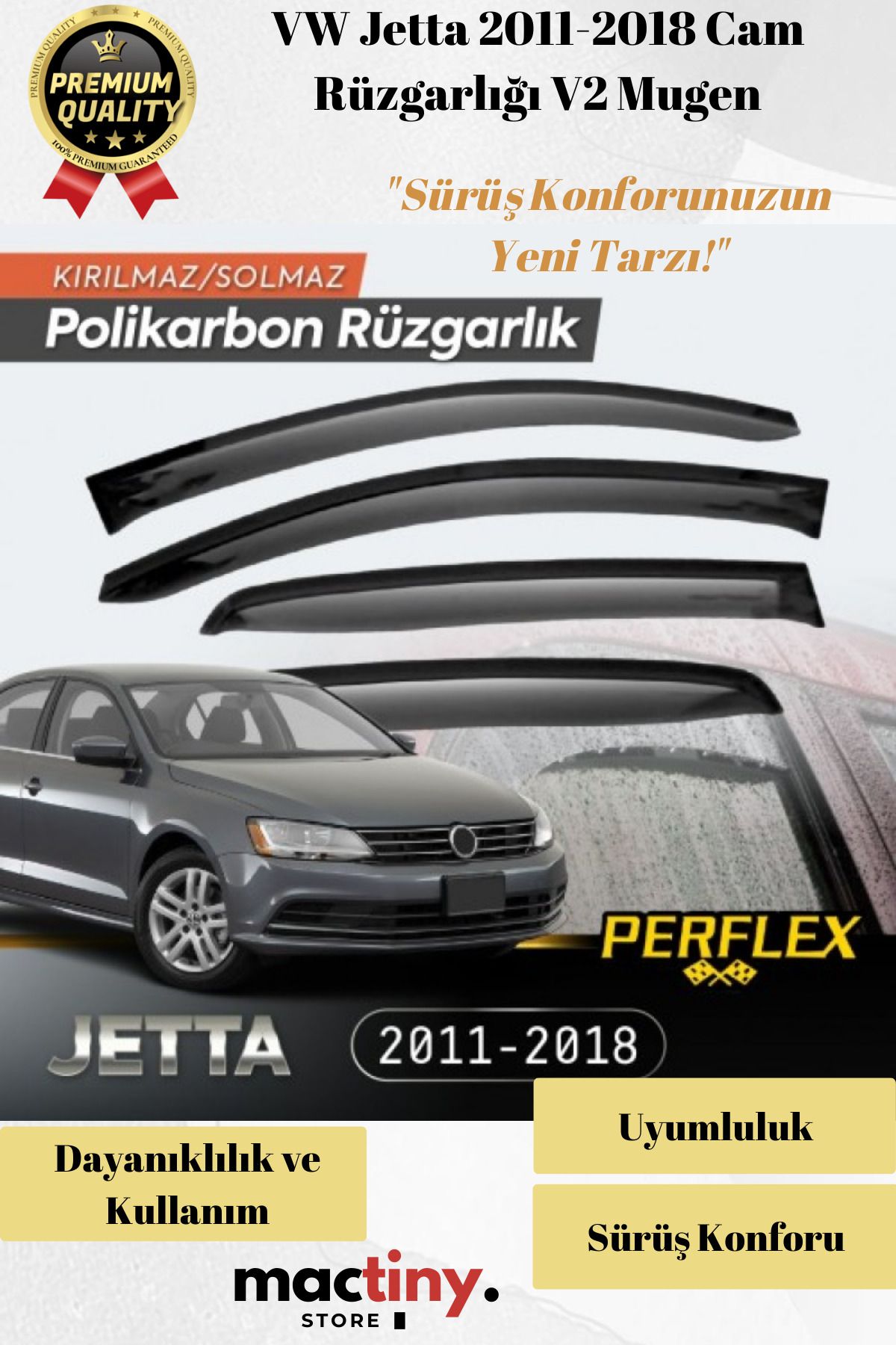 Mactiny Premium Ürün Kaliteli Üretim Sağlam Dayanıklı VW Jetta 2011-2018 Cam Rüzgarlığı V2 Mugen