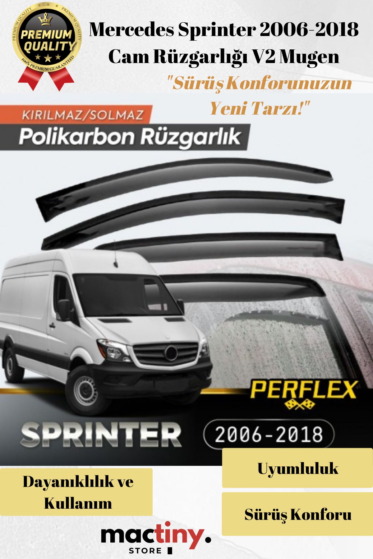 Mactiny Premium Ürün Kaliteli Üretim Sağlam Dayanıklı Mercedes Sprinter 2006-2018 Cam Rüzgarlığı V2 Mugen