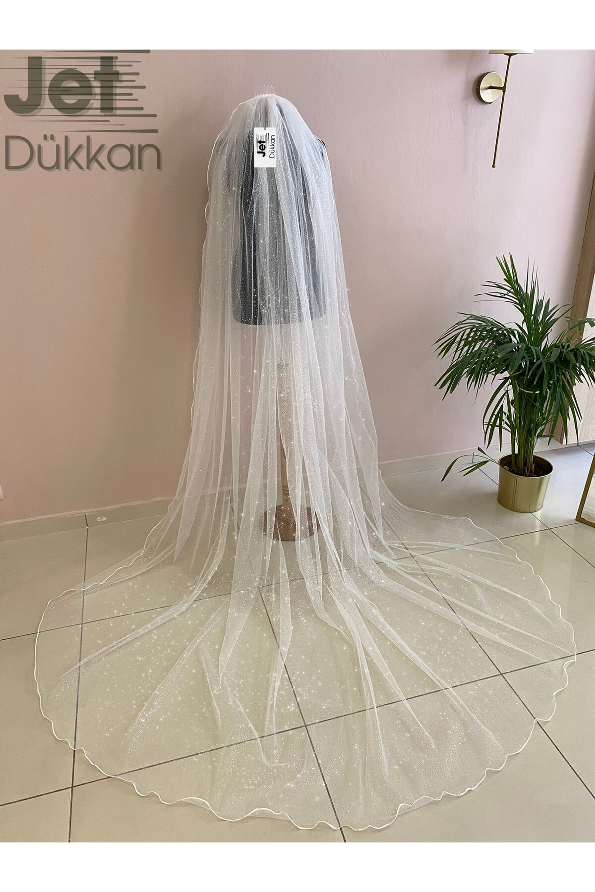 Simli Duvak - 3 Metre Boy / 1.5 Metre En | Biyeli Kenarlarıyla Zarafetin İncisi!