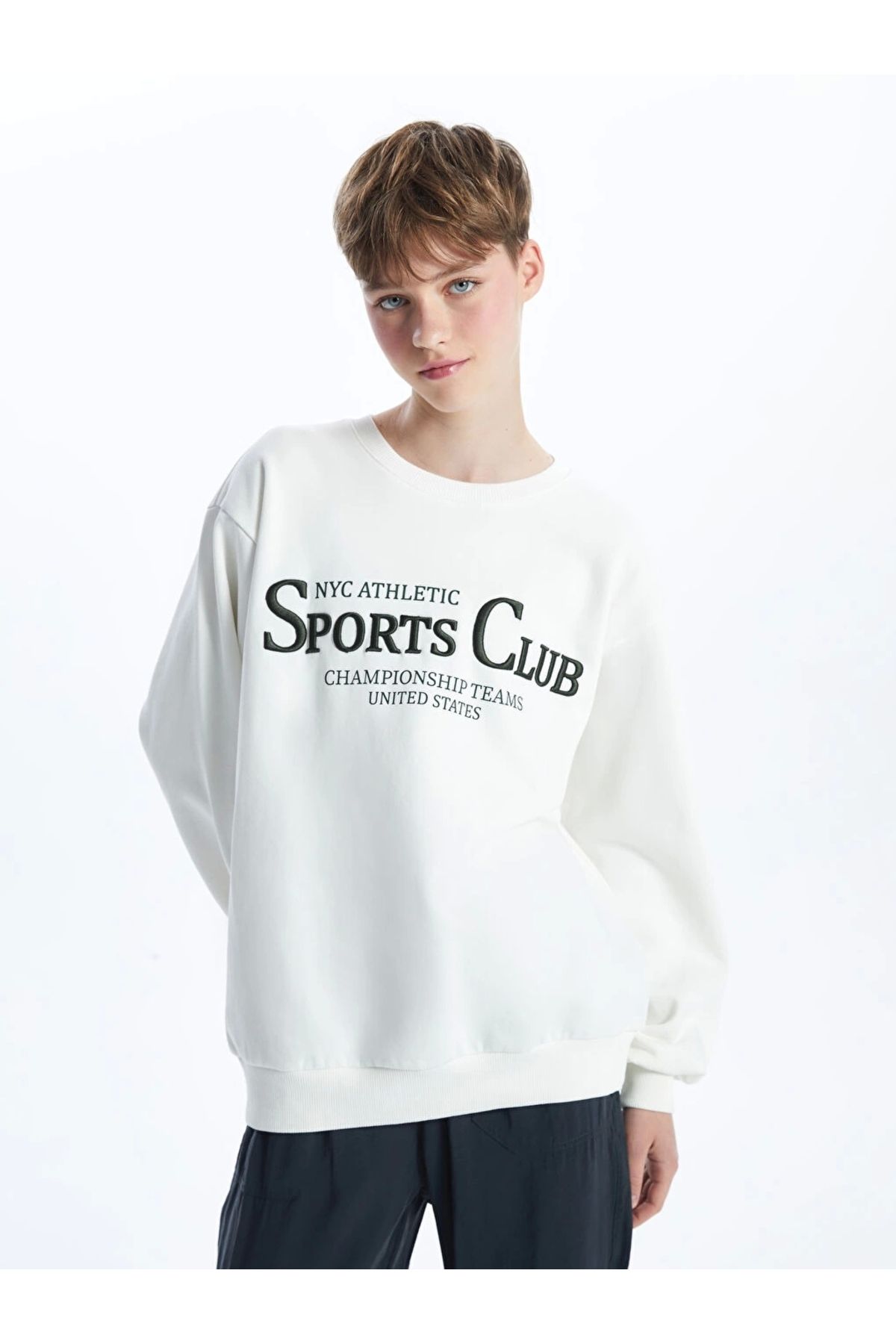 LC Waikiki XSIDE ACTIVE Beyaz Baskılı Oversize Kadın Kalın Sweatshirt