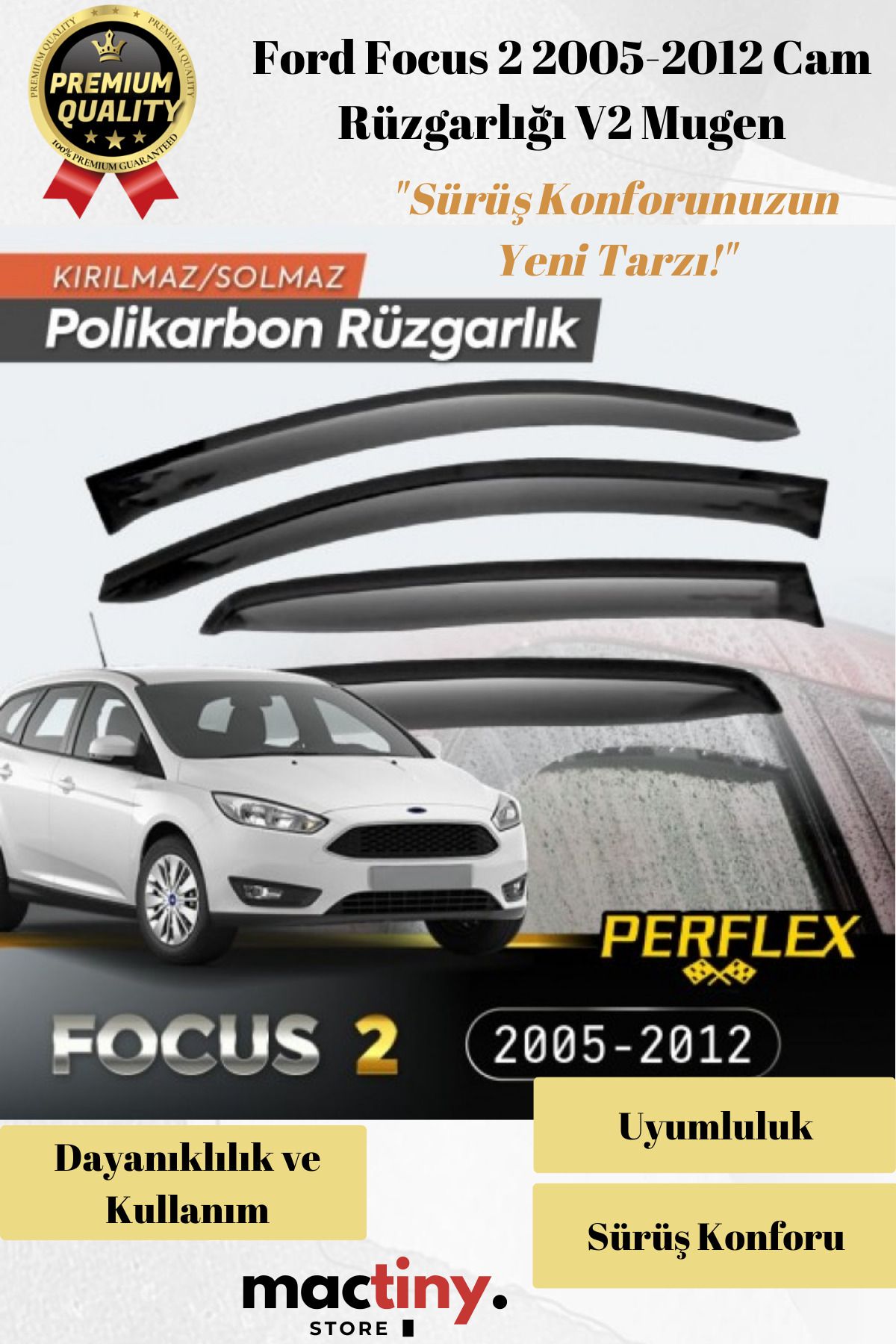 Mactiny Premium Ürün Kaliteli Üretim Sağlam Dayanıklı Ford Focus 2 2005-2012 Cam Rüzgarlığı V2 Mugen