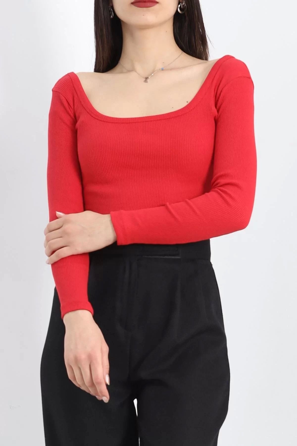 ufukmoda Kare Yaka Crop Body Kırmızı - 19338.1567.