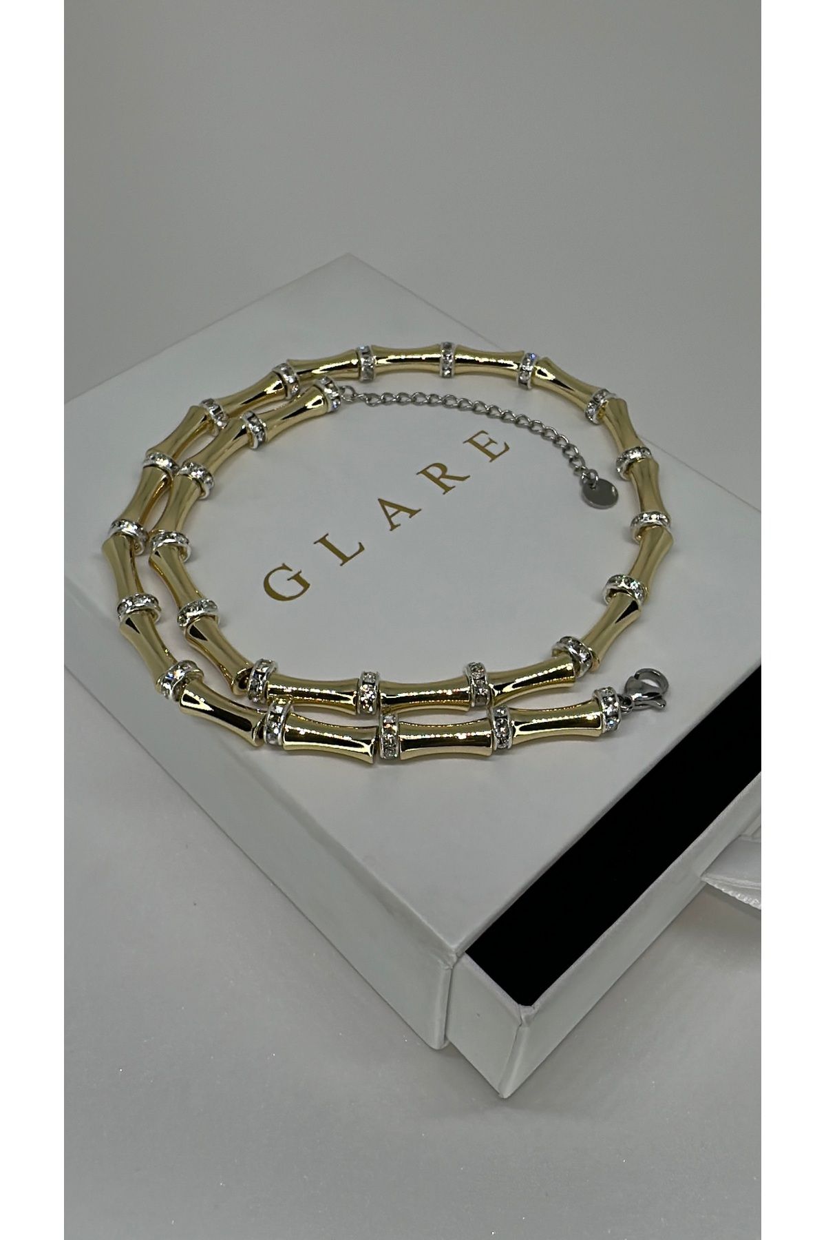 GLARE JEWELRY Tasarım Zirkon Taşlı Paslanmaz Çelik Kolye 40+5 cm