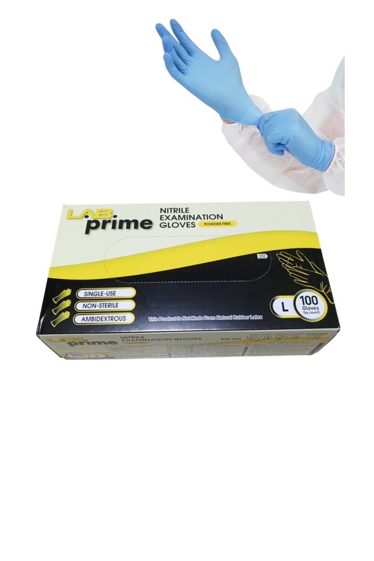 LabPrime Nitril Muayene Eldiveni Pudrasız Mavi --- L Beden --- 100'lü Paket