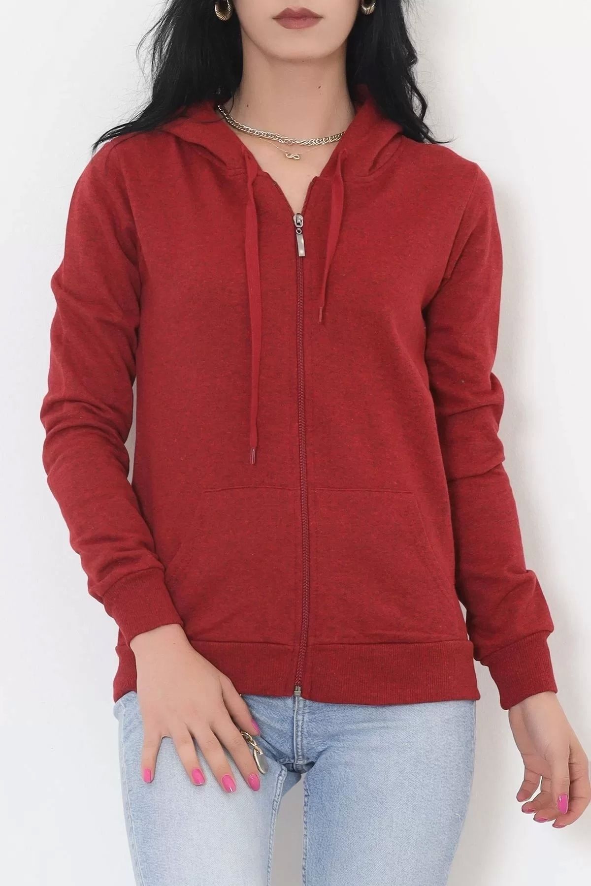 ufukmoda İç Tüylü Kapşonlu Fermuarlı Sweat Bordo - 11866.108.