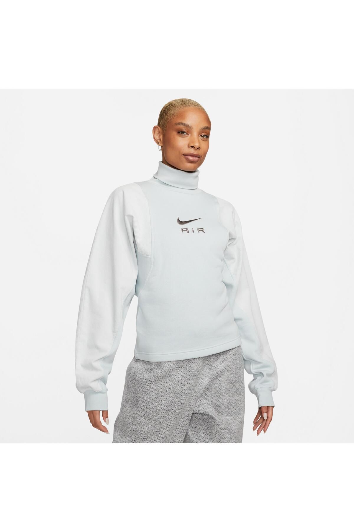 Nike Sportswear Air Cord Fleece Top Kadın Gri Sweatshirt