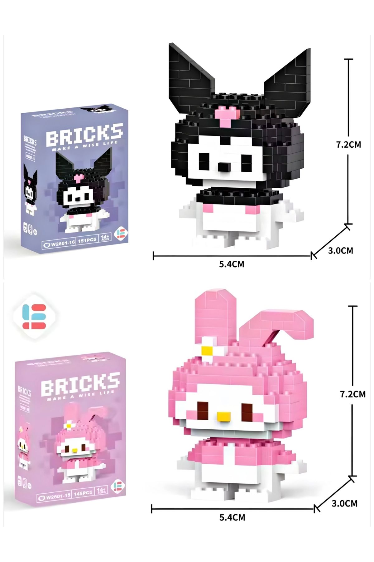 Dek Toy Store BRİCKS Sanrio My Melody ve Kuromi 2'li Set 3D Puzzle Yap-Boz Yapı Blokları Hobi