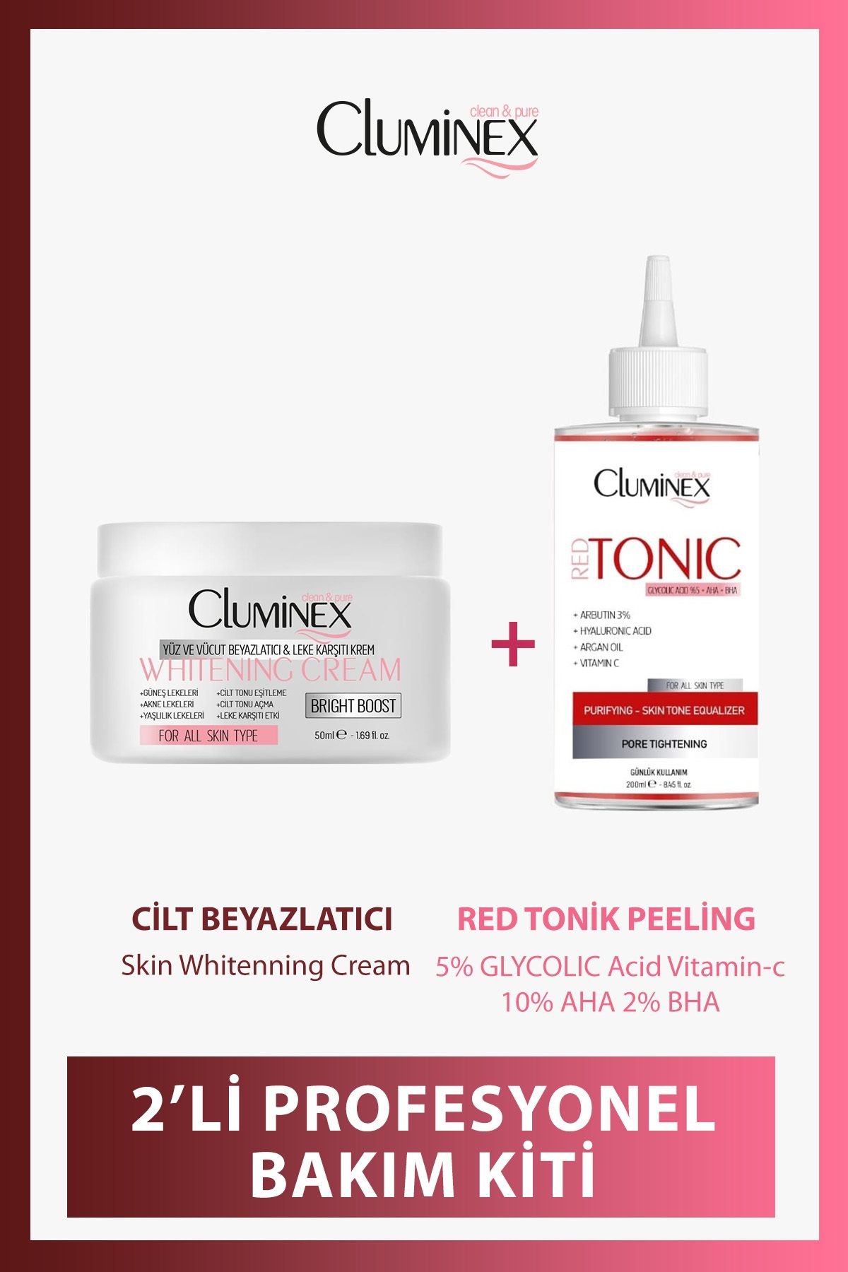 CLUMİNEX Red tonik (200 ml)/ Cilt Beyazlatıcı Skın Whıtennıng Cream Krem e (50 ml)