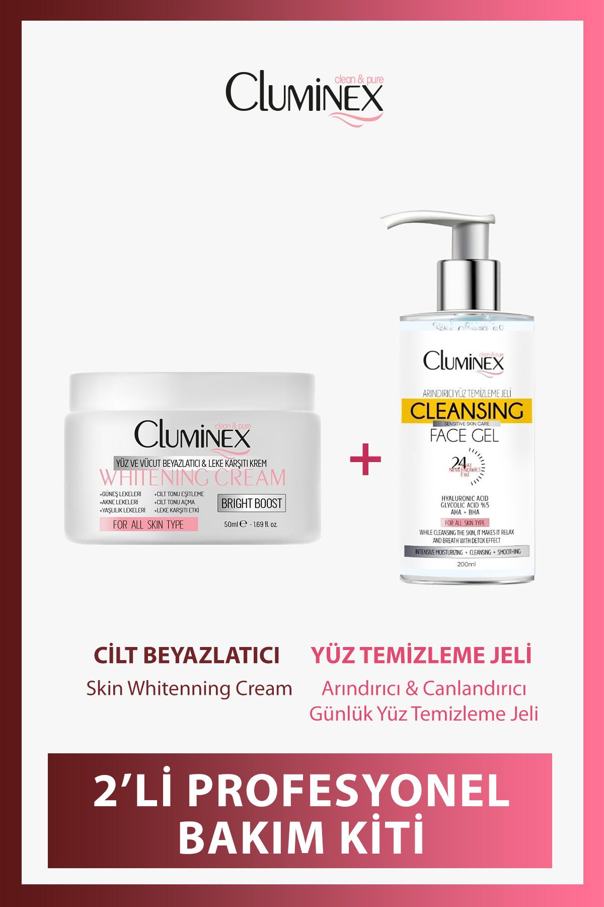 CLUMİNEX Günlük Yüz Temizleme Jeli (200 ml) / Cilt Beyazlatıcı Skın Whıtennıng Cream Krem e (50 ml)