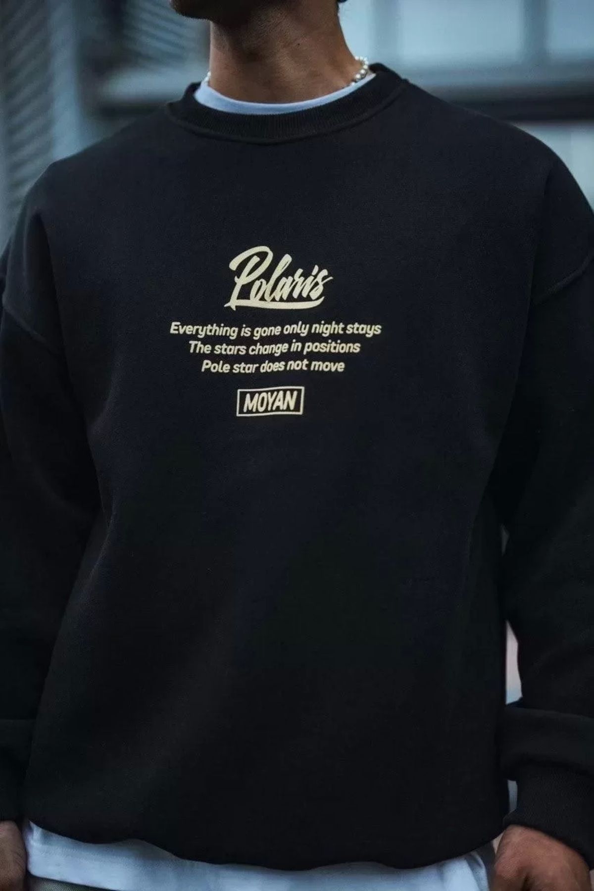 AE Stil Kışlık Bisiklet Yaka Ön Ve Arka Baskılı SweatShirt - Siyah