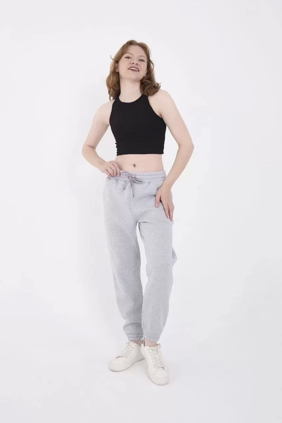 AE Stil Üç İplik Basic Lastikli Eşofman Pantolon - Gri