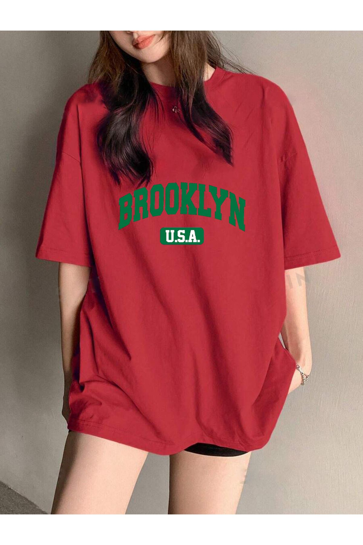 Cosmo Style BROOKLYN baskılı pamuklu unisex oversize t-shirt dijital baskılı sporcu tshirt