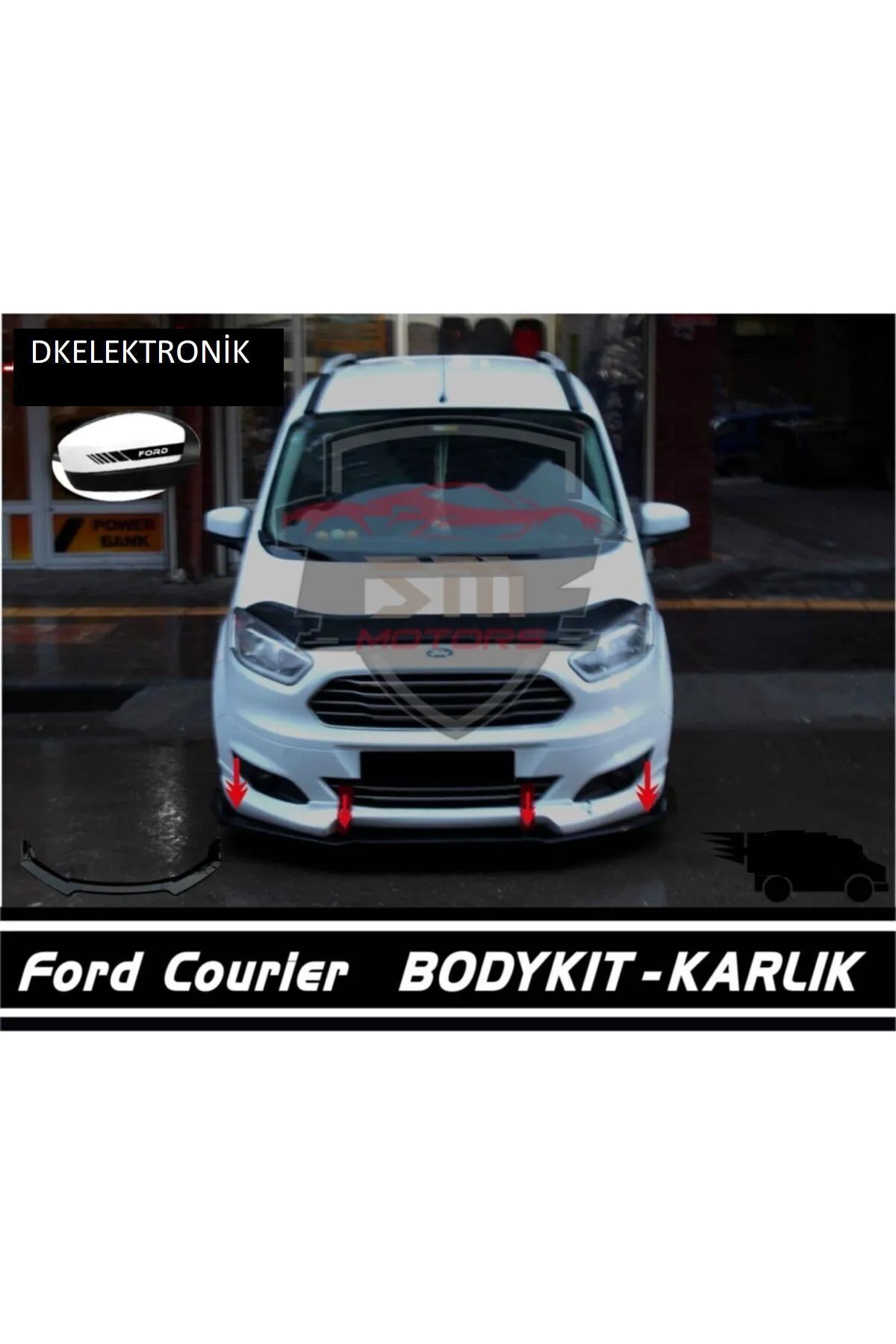 DKELEKTRONİK KOPYA - Ford Tourneo Courier Ön Tampon Eki Bodykit Lip 127 PİONABLACK (PARLAK SİYAH)