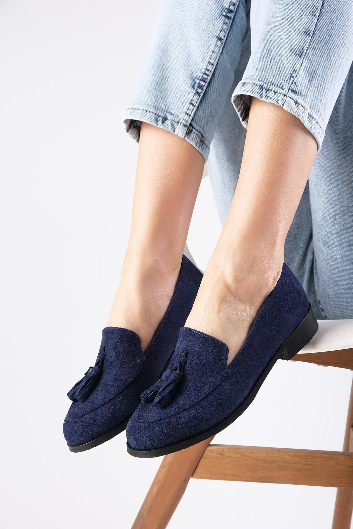 لوفر آبی زنانه کفش های آکسفورد Iris Navy Blue Color Suede Oxford Daily Flat Mio Gusto