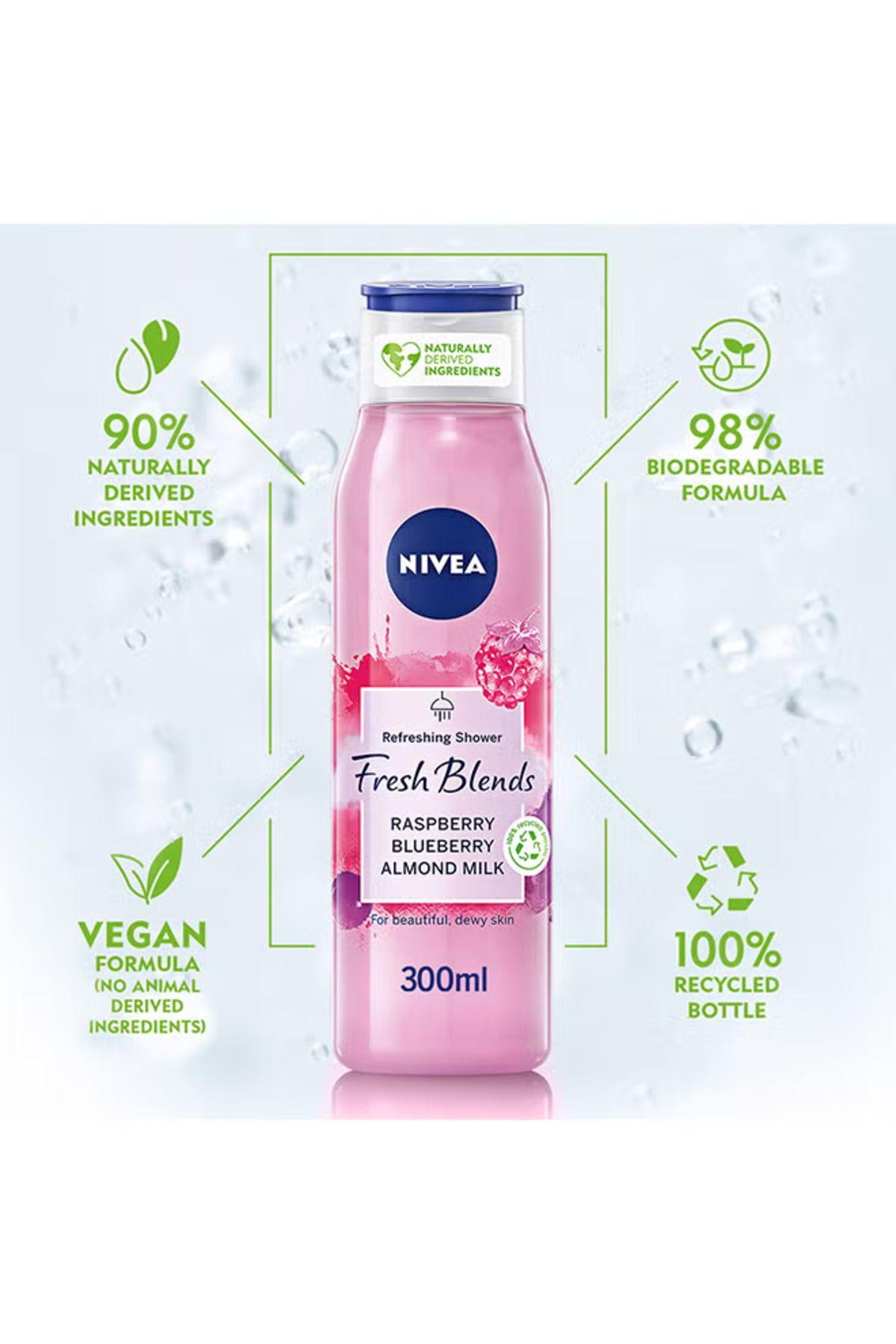 NIVEA-جل الاستحمام المنعش Fresh Blends بنكهة التوت الأزرق وحليب اللوز 300 مل 3