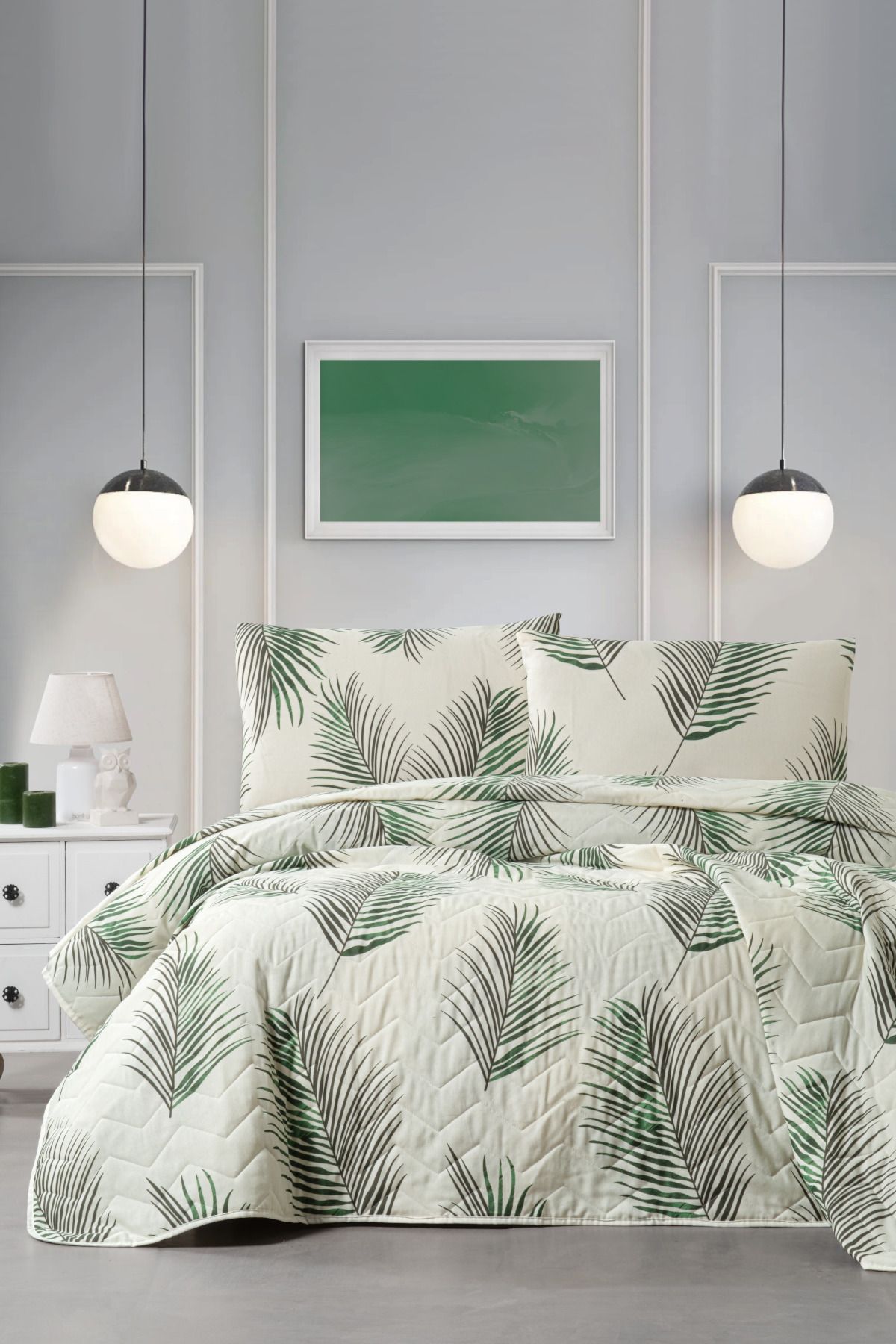 Fabric Box-طقم مفرش سرير مزدوج منقوش - قابل للغسل، متعدد الأغراض، 100% قطن، قماش خارجي 220 × 230 سم 1