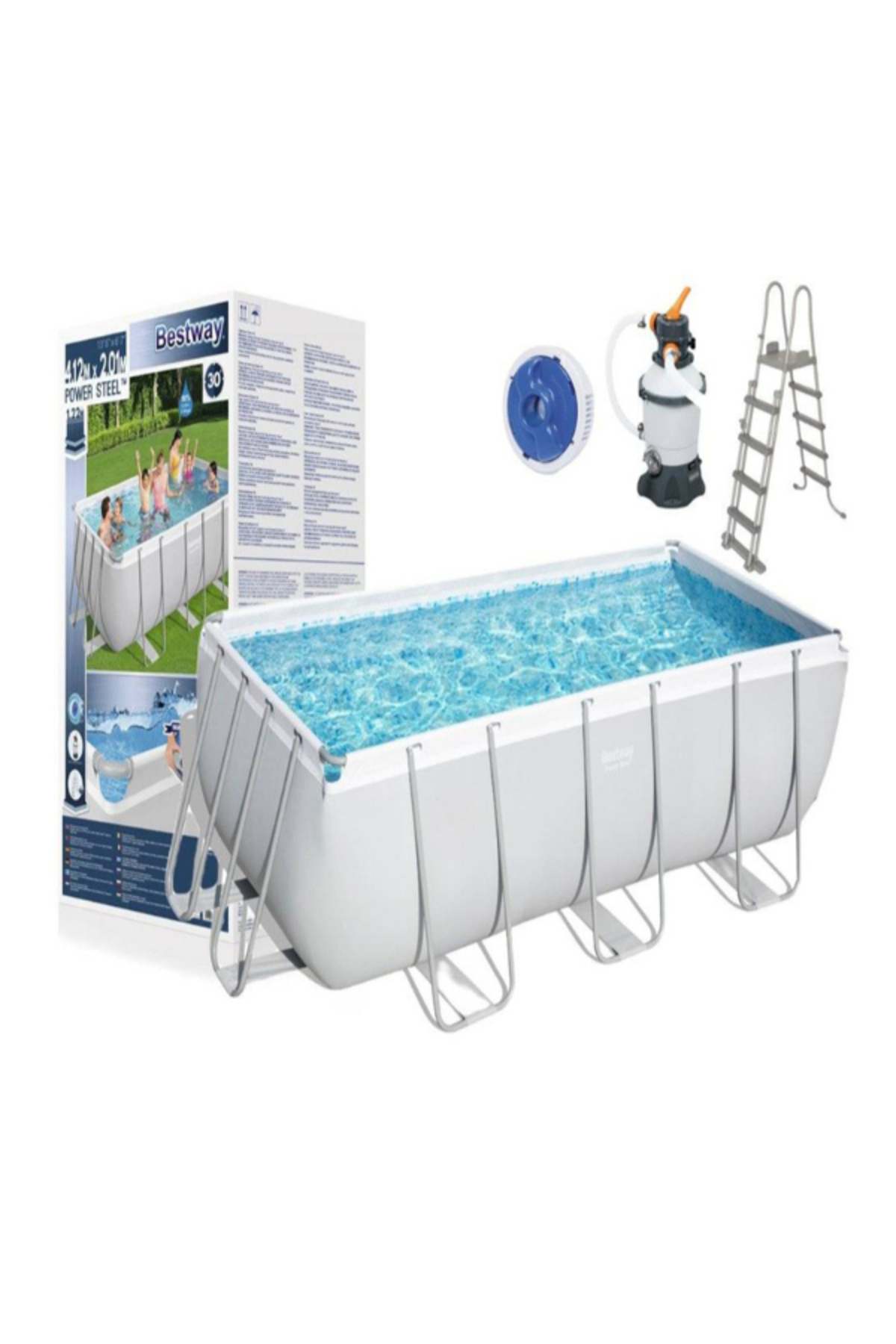 BESTWAY-Rectangular Pool + Filter Pump + Ladder Set 412X201X122Cm 26-56457 1