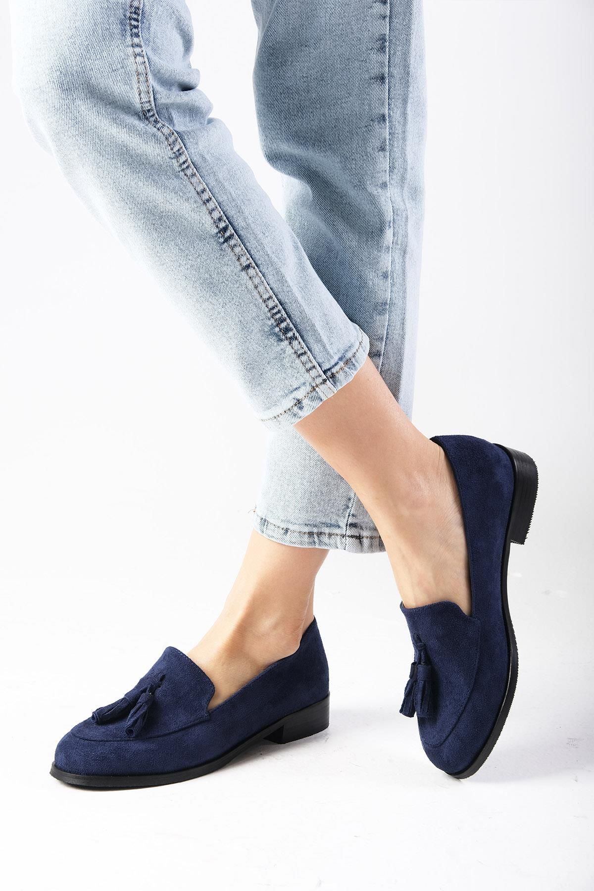 لوفر آبی زنانه کفش های آکسفورد Iris Navy Blue Color Suede Oxford Daily Flat Mio Gusto