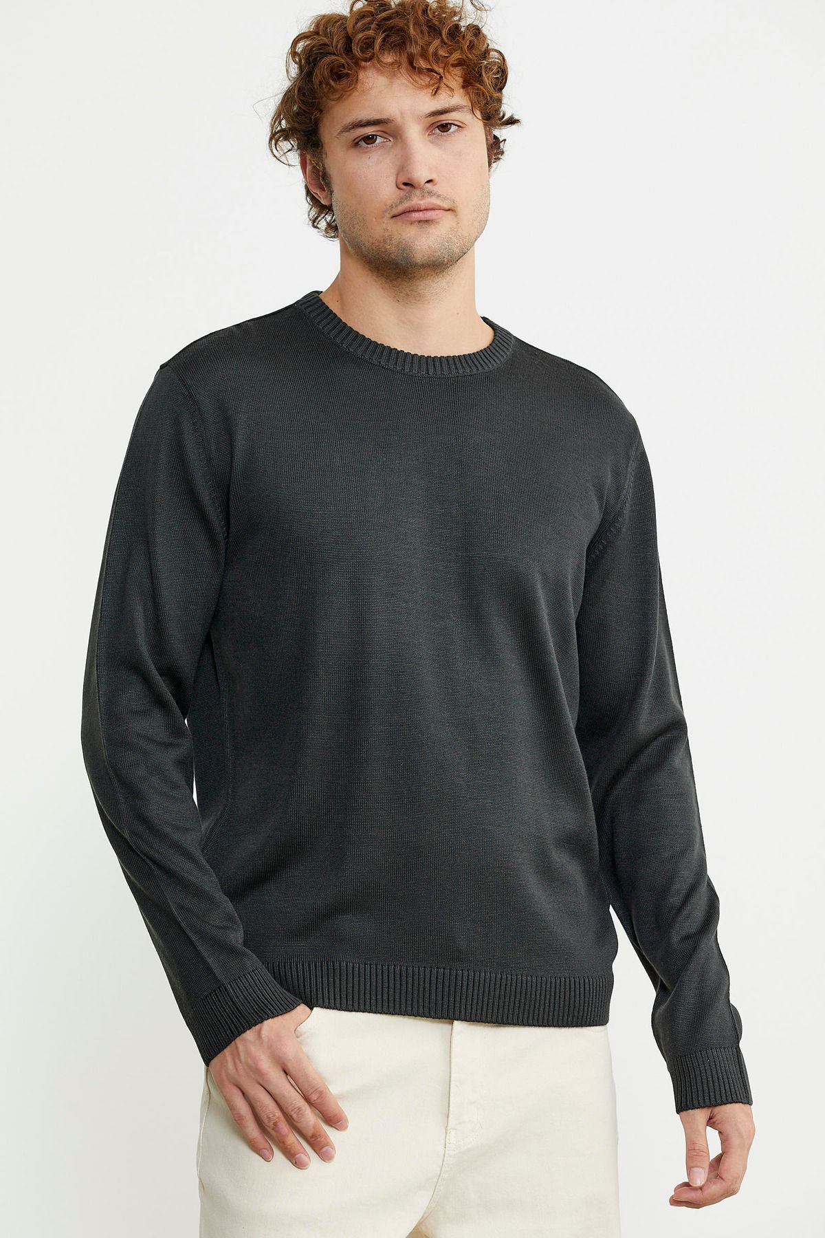 Sementa-Anthracite Colored Basic Knitwear Sweater - Crew Neck 2