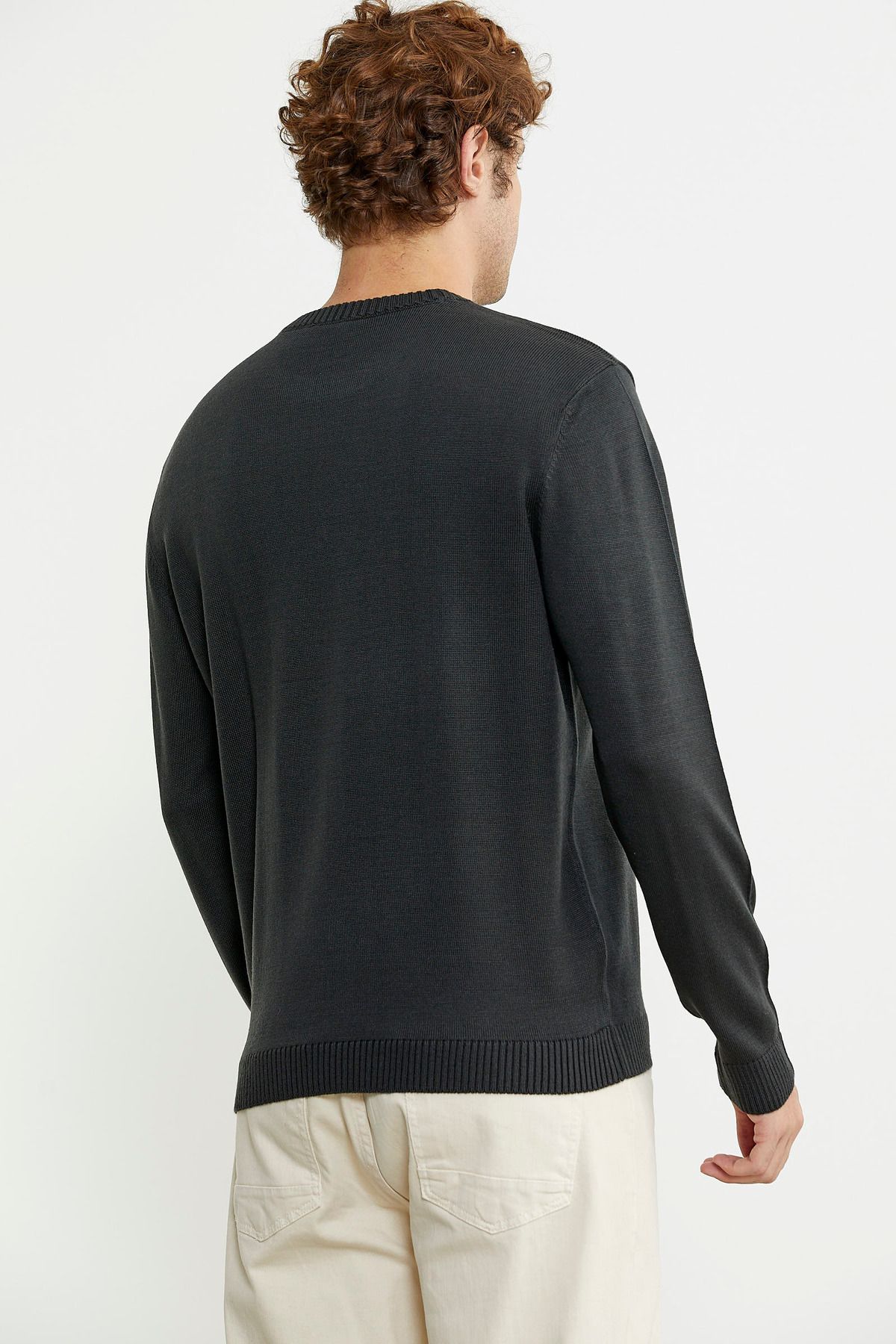 Sementa-Anthracite Colored Basic Knitwear Sweater - Crew Neck 4