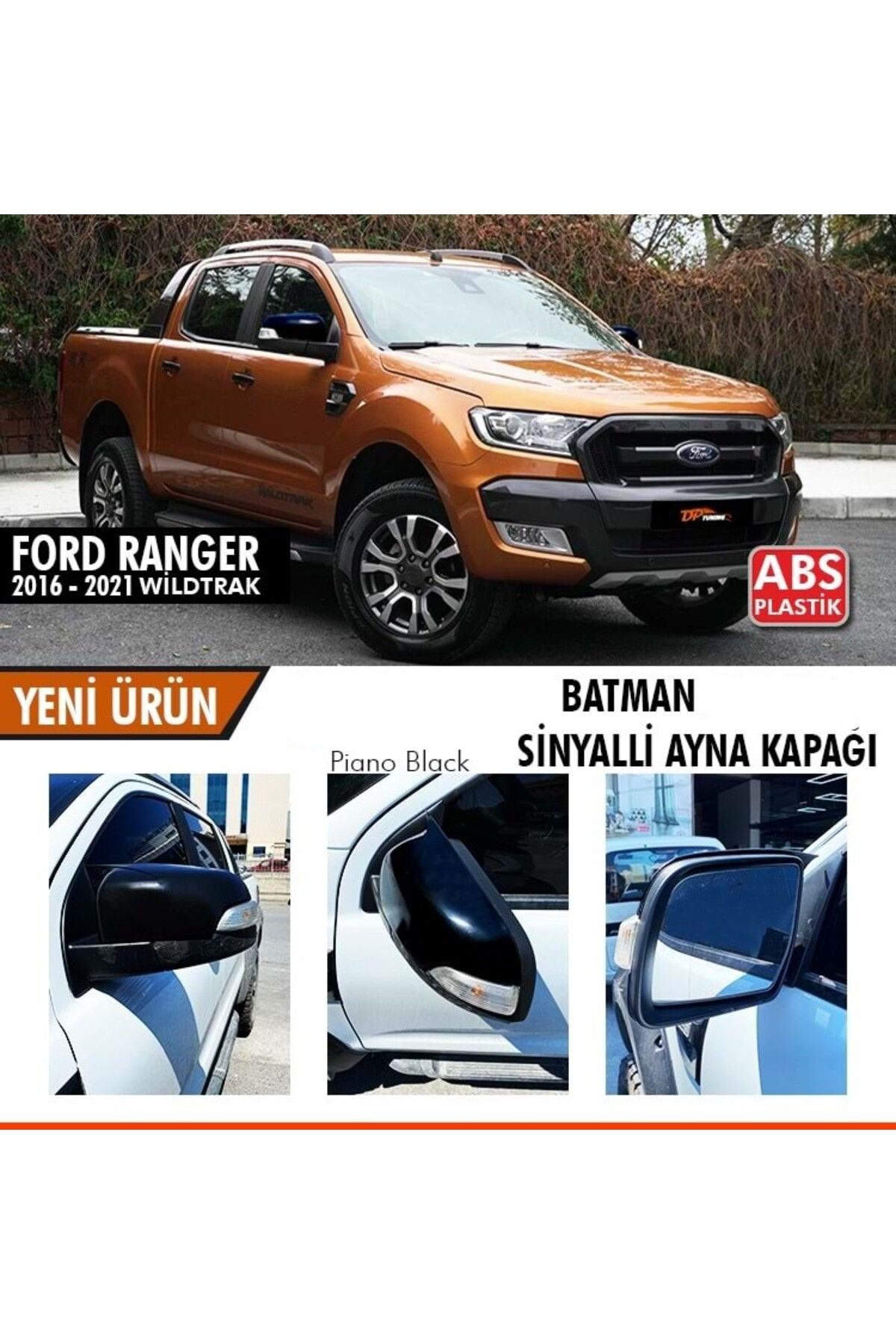 caralp Ford Ranger T6 2016-2021 Sinyalli Batman Yarasa Ayna Kapağı Piano Black ABS Plastik