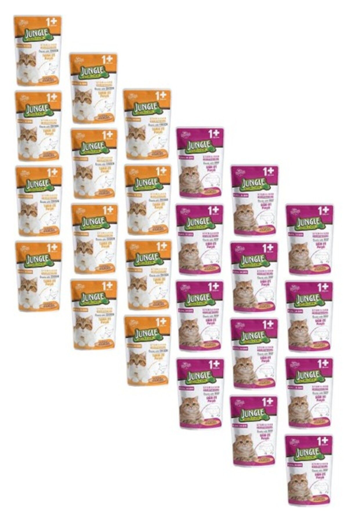 Jungle Pouch Kısırlaştırılmış Gravy Soslu Karışık Paket Tavuk-Biftekli Yaş Kedi Maması 100 gr 24 Ade