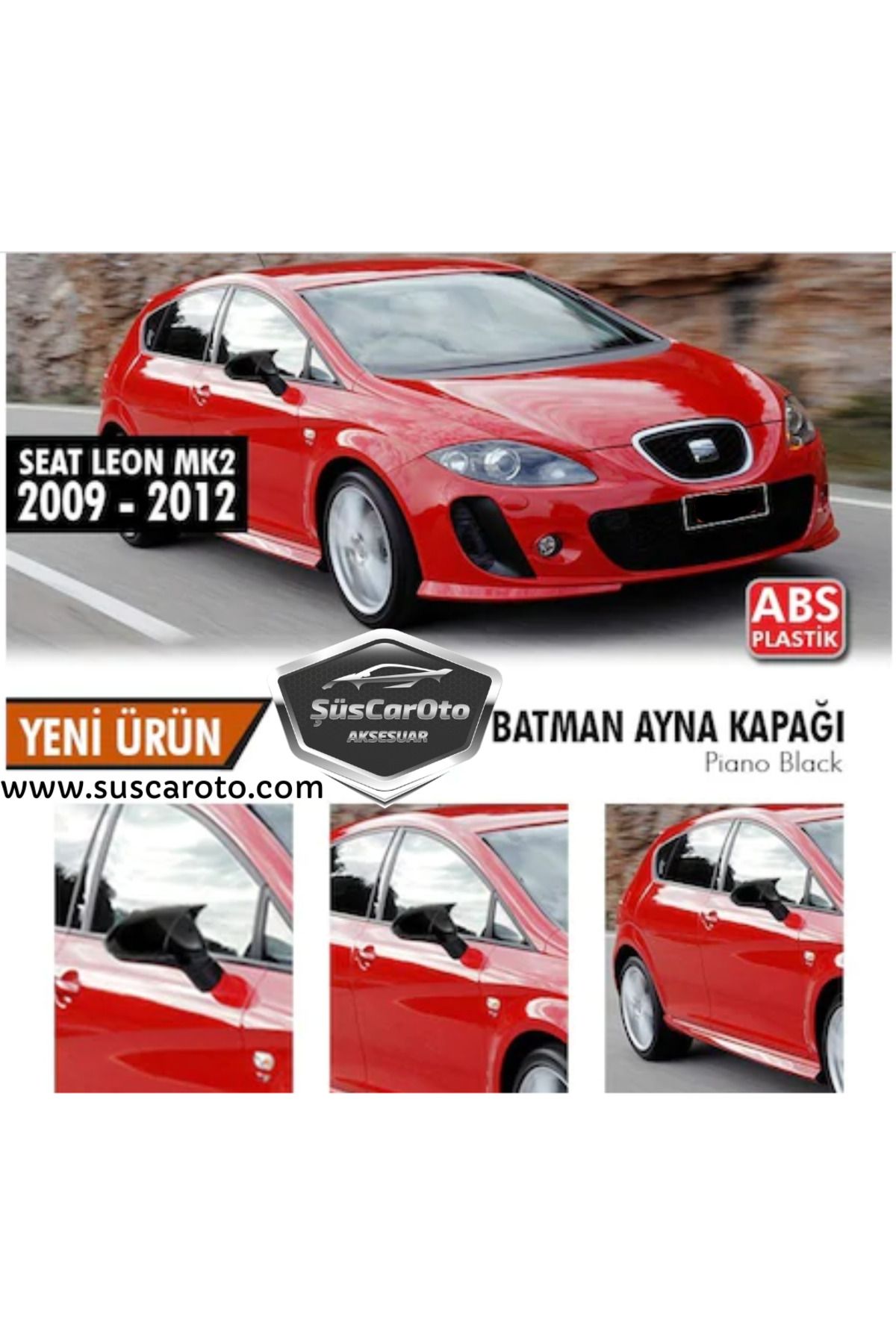 caralp Seat Leon MK2.5 2009-2012 Batman Yarasa Ayna Kapağı Piano Black ABS Plastik