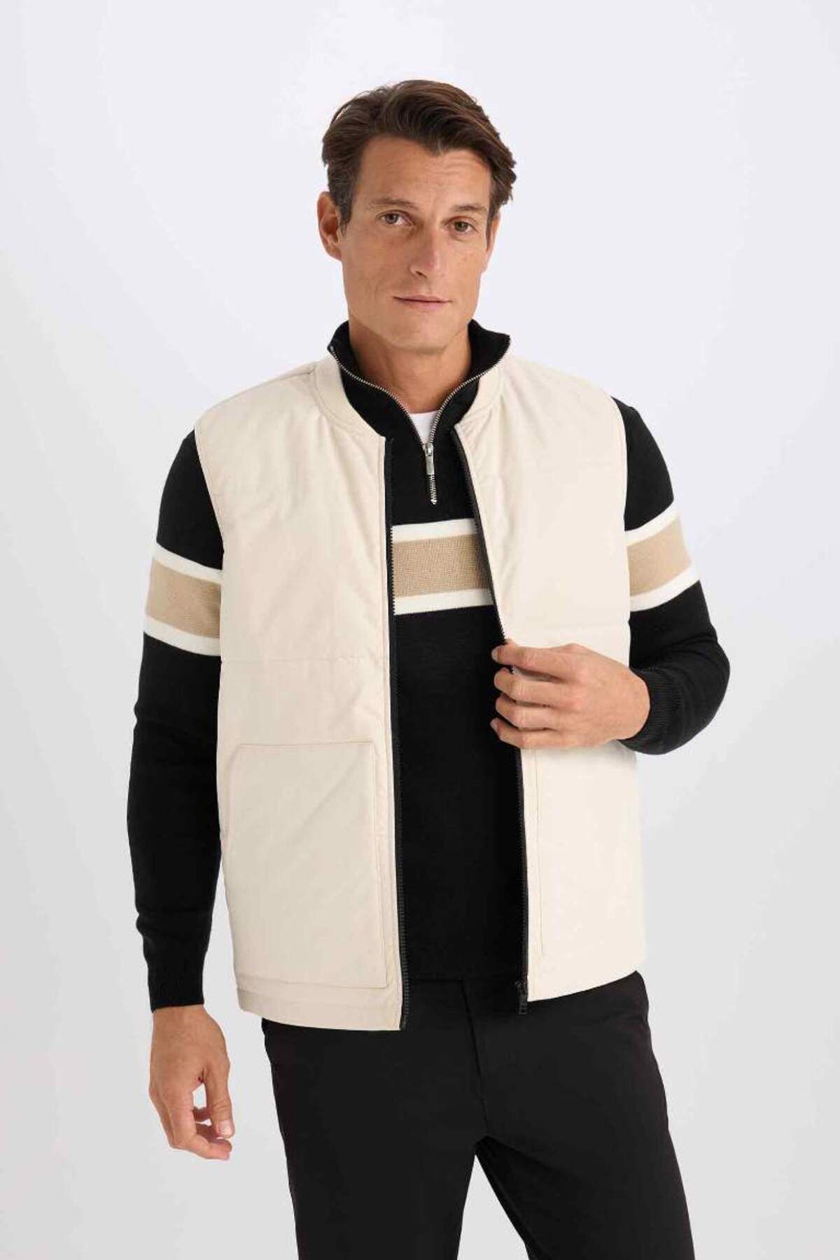 DeFacto-College Collar Zip-Up Light Thin Bomber Vest - Double Pockets, Seasonal D6287Ax25Sp 4