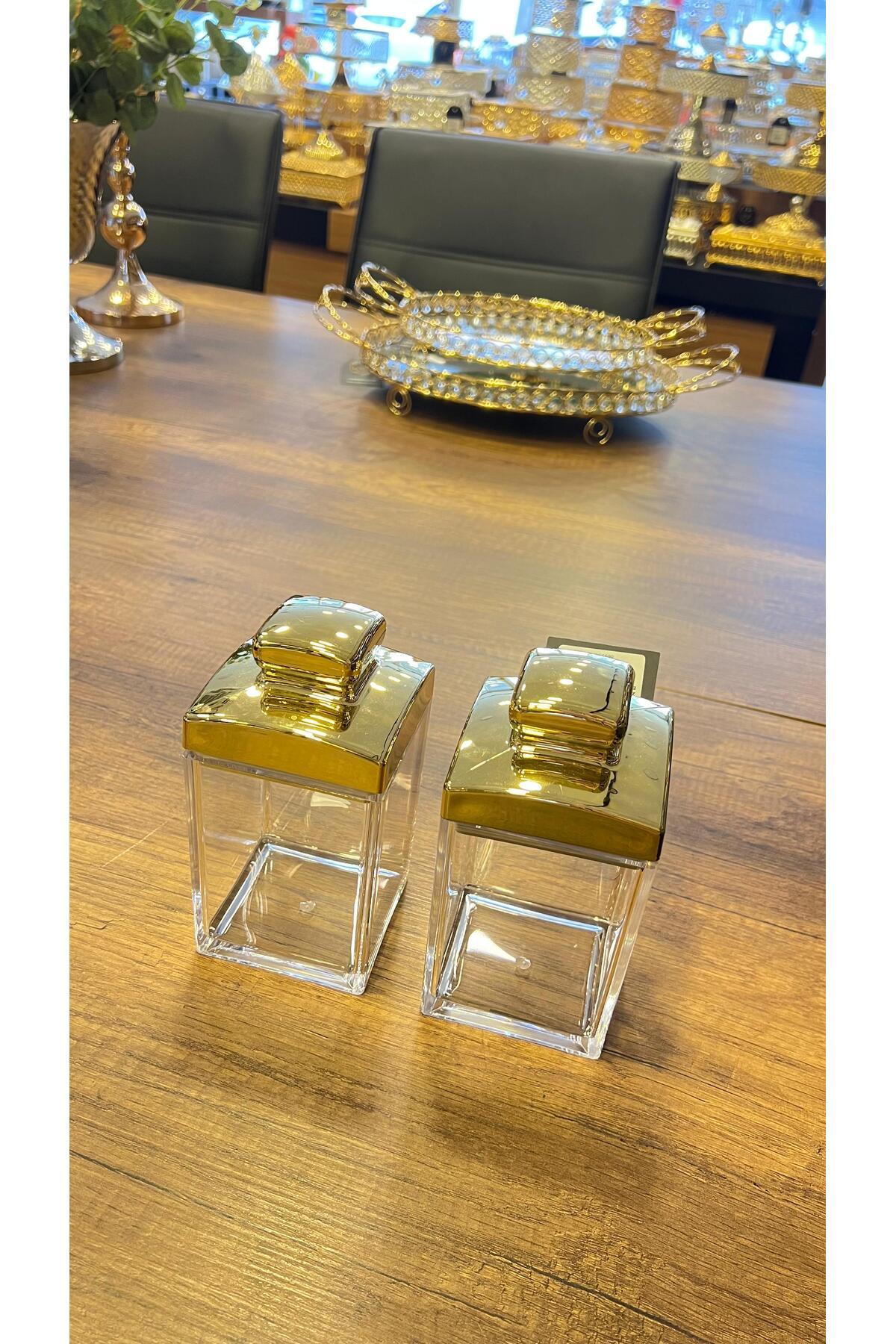 ZETT-Acrylic Gold 2 Pieces Spice 500 ml Transparent Dragelic Storage Container with Lid 2