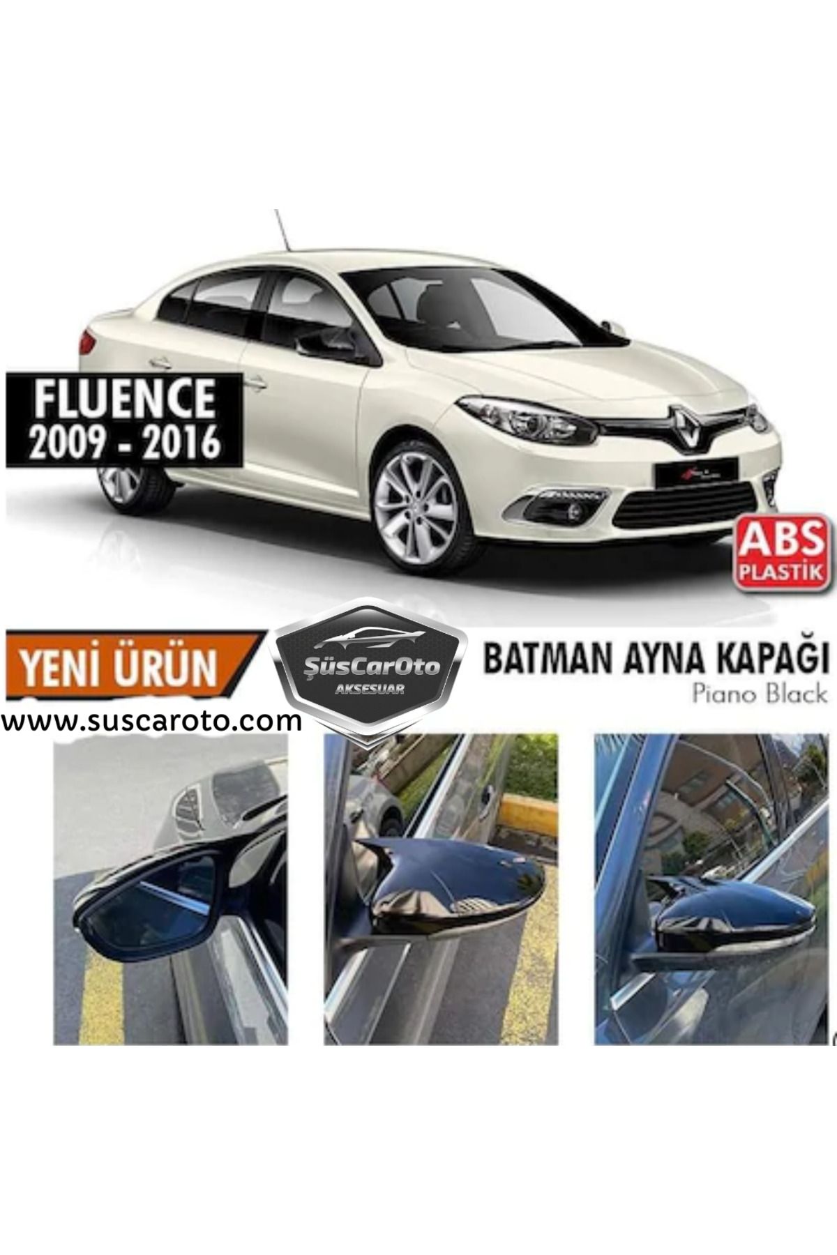 caralp Renault Fluence 2009-2016 Batman Yarasa Ayna Kapağı Piano Black ABS Plastik