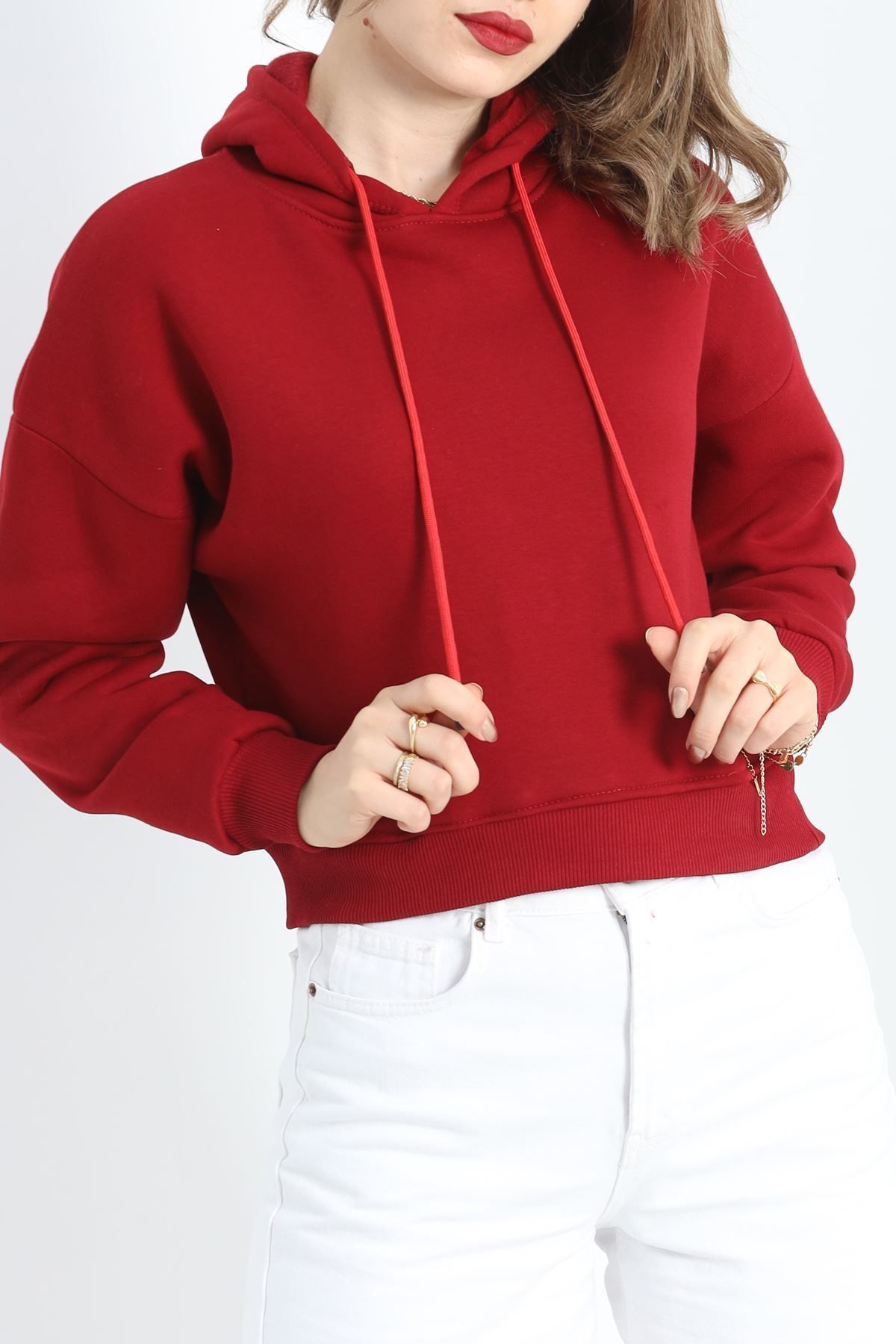 Toum Sphera   Kapşonlu Crop Sweat Bordo