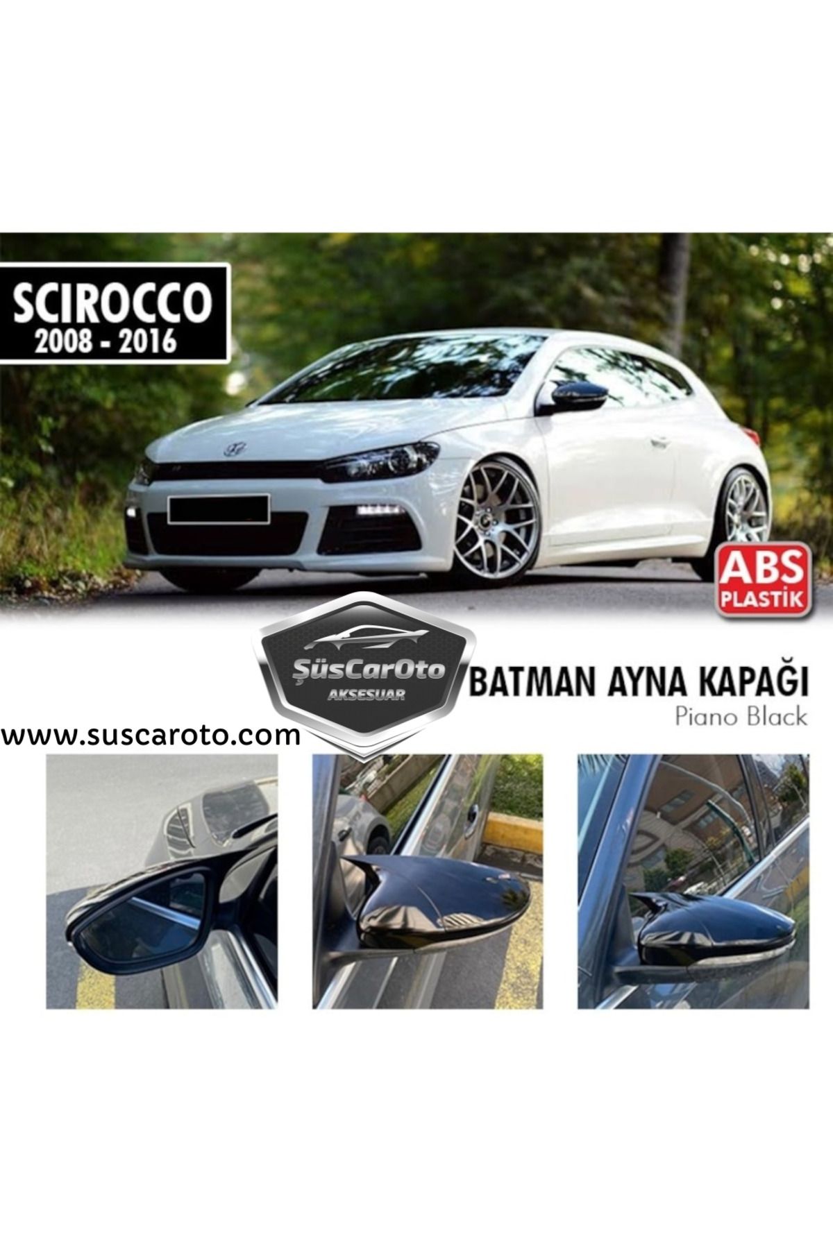 caralp Vw Scirocco 2008-2016 Batman Yarasa Ayna Kapağı Piano Black ABS Plastik