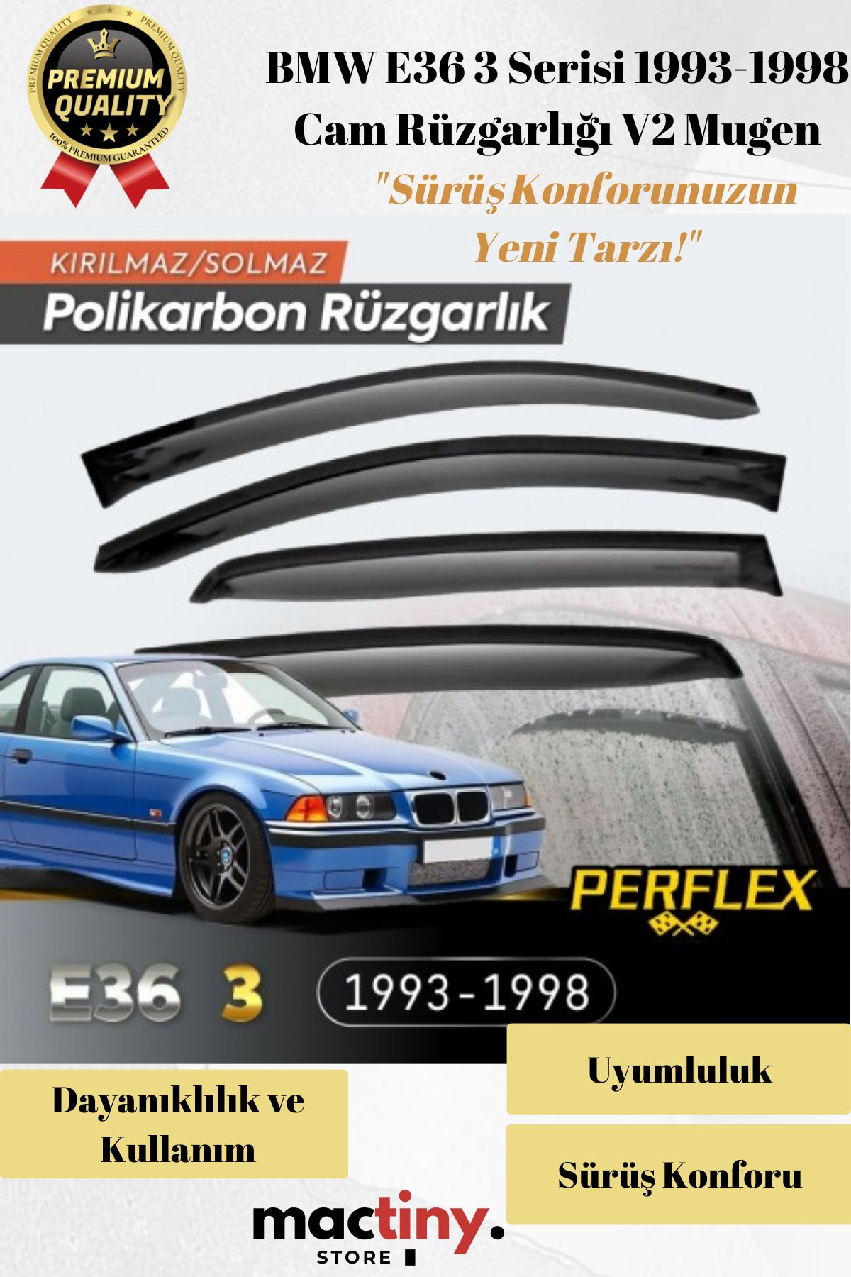 Mactiny Premium Ürün Kaliteli Üretim Sağlam dayanıklı BMW E36 3 Serisi 1993-1998 Cam Rüzgarlığı V2 Mugen