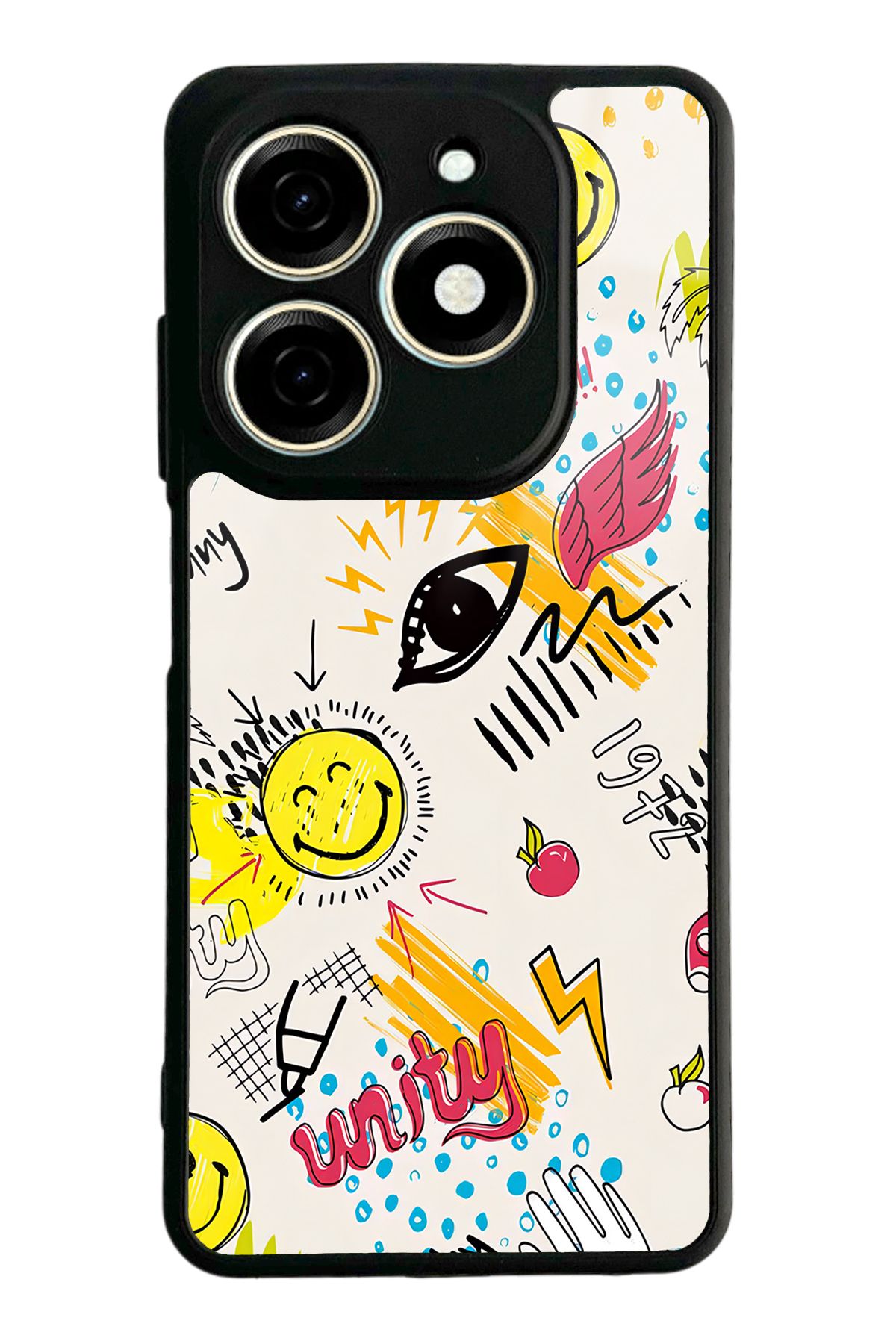 Spoyi Tecno Spark 20C Doodle Emoji Tasarımlı Glossy Telefon Kılıfı